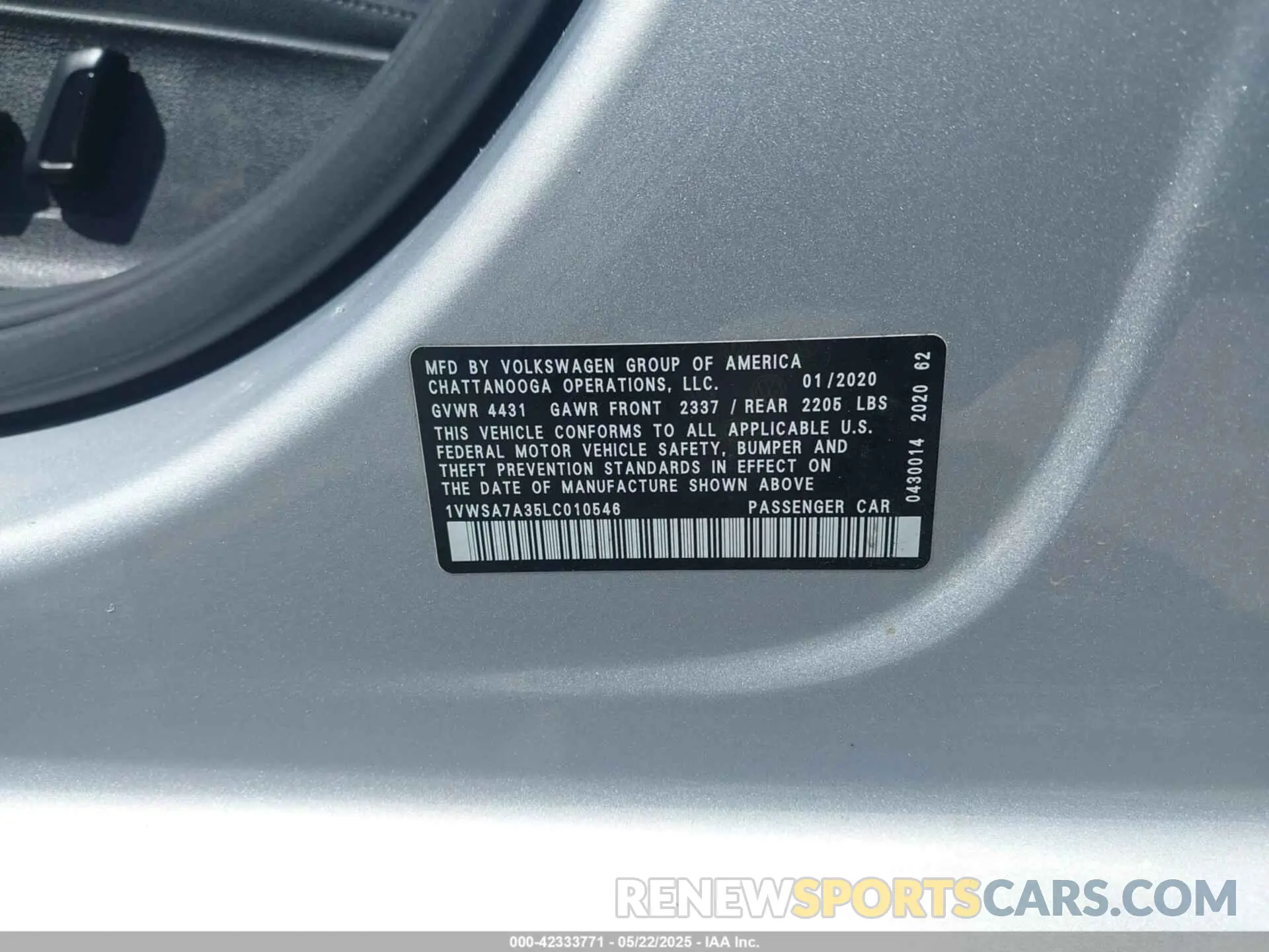 9 Photograph of a damaged car 1VWSA7A35LC010546 VOLKSWAGEN PASSAT 2020