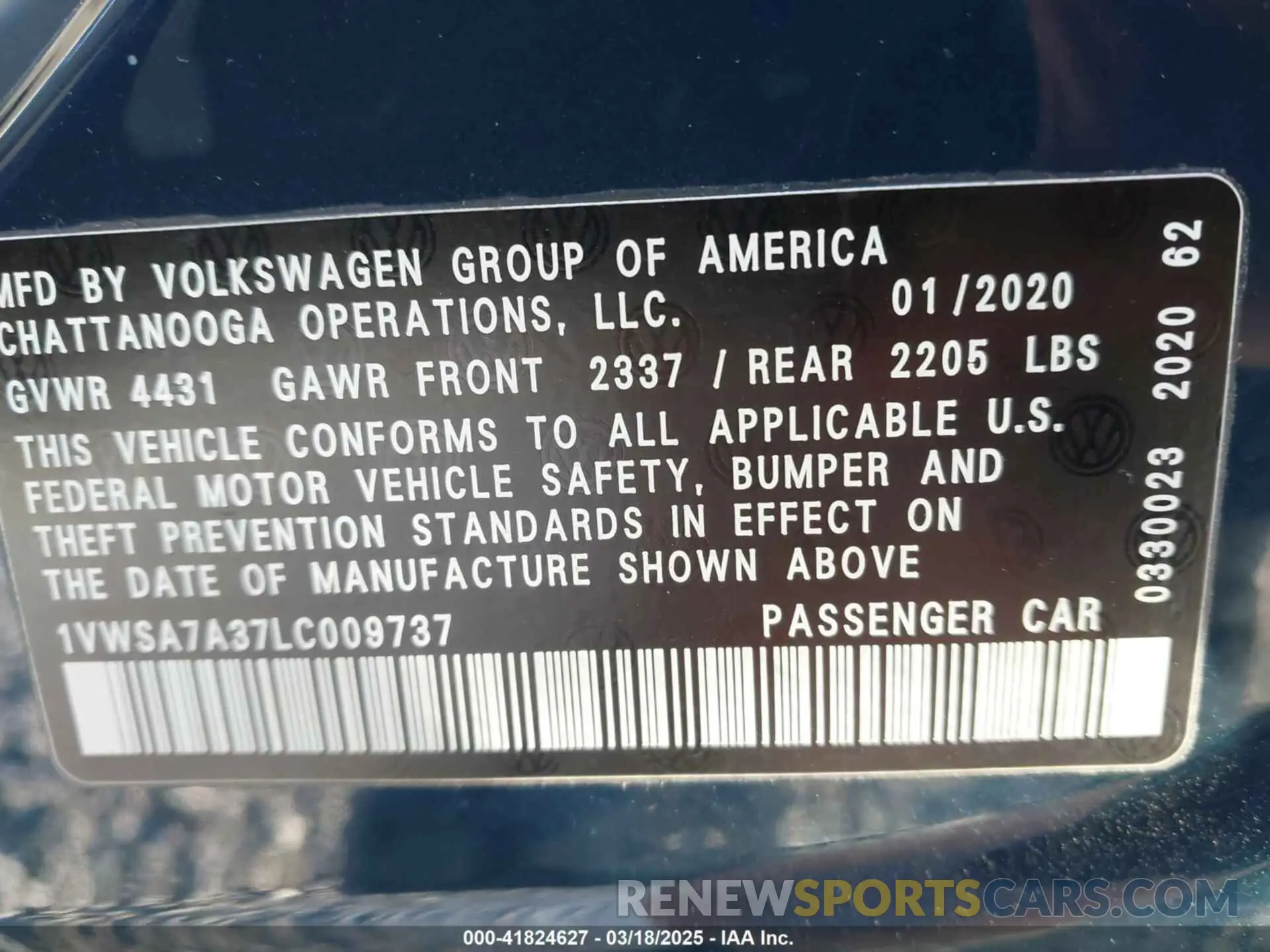 9 Фотография поврежденного автомобиля 1VWSA7A37LC009737 VOLKSWAGEN PASSAT 2020
