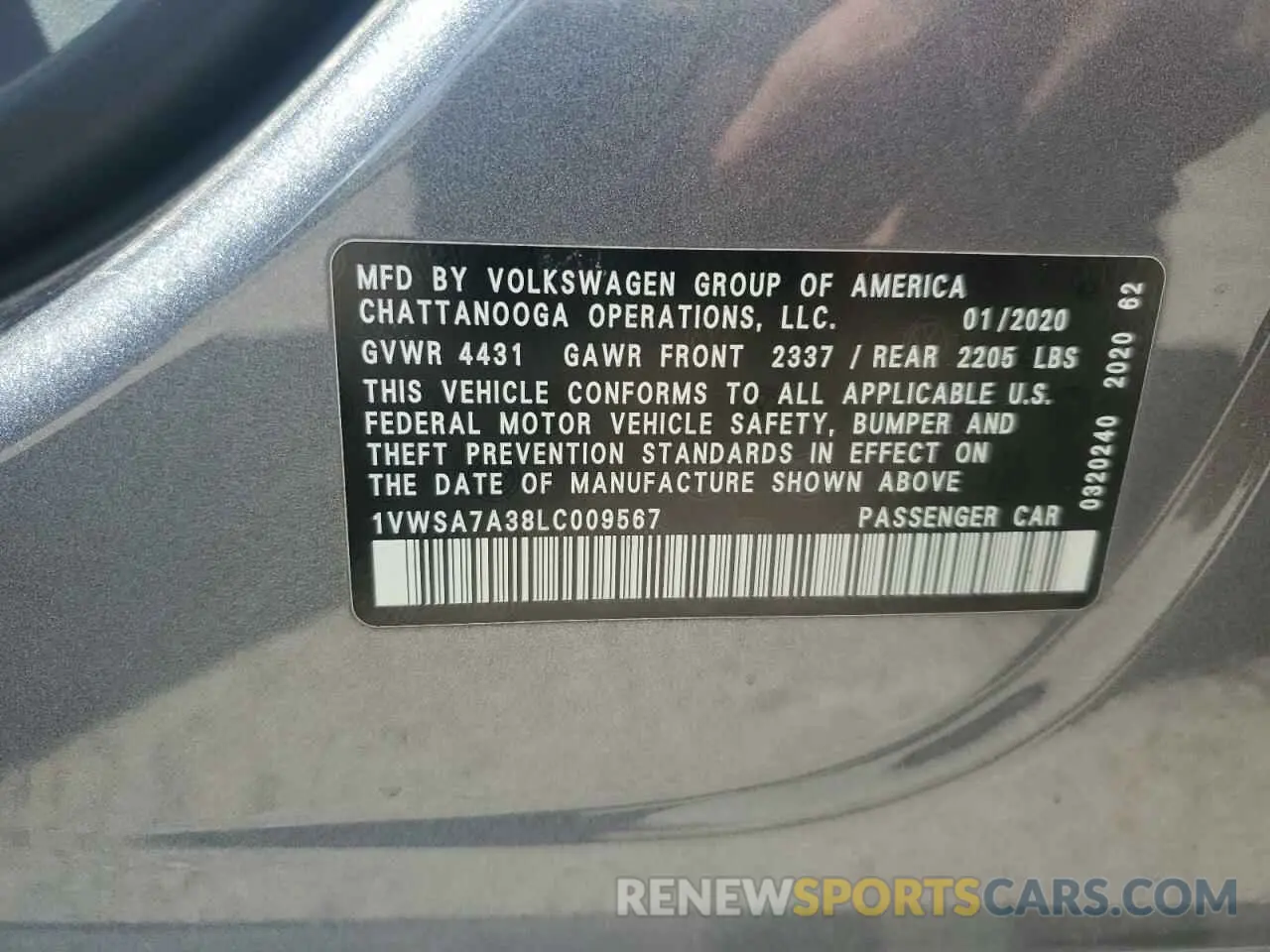 14 Фотография поврежденного автомобиля 1VWSA7A38LC009567 VOLKSWAGEN PASSAT 2020