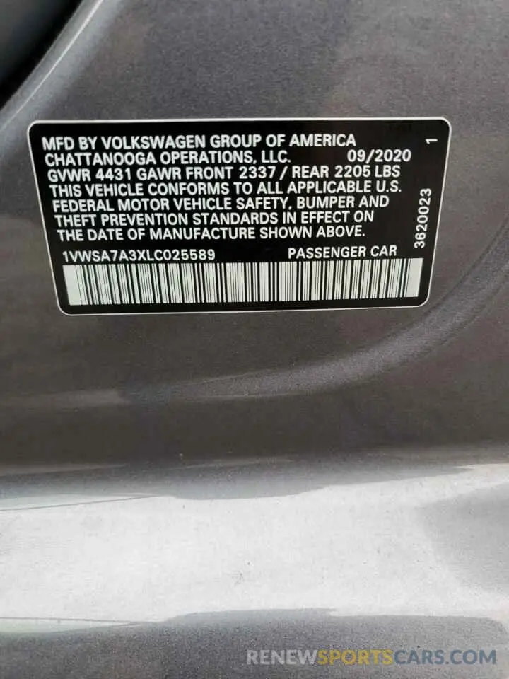 12 Photograph of a damaged car 1VWSA7A3XLC025589 VOLKSWAGEN PASSAT 2020