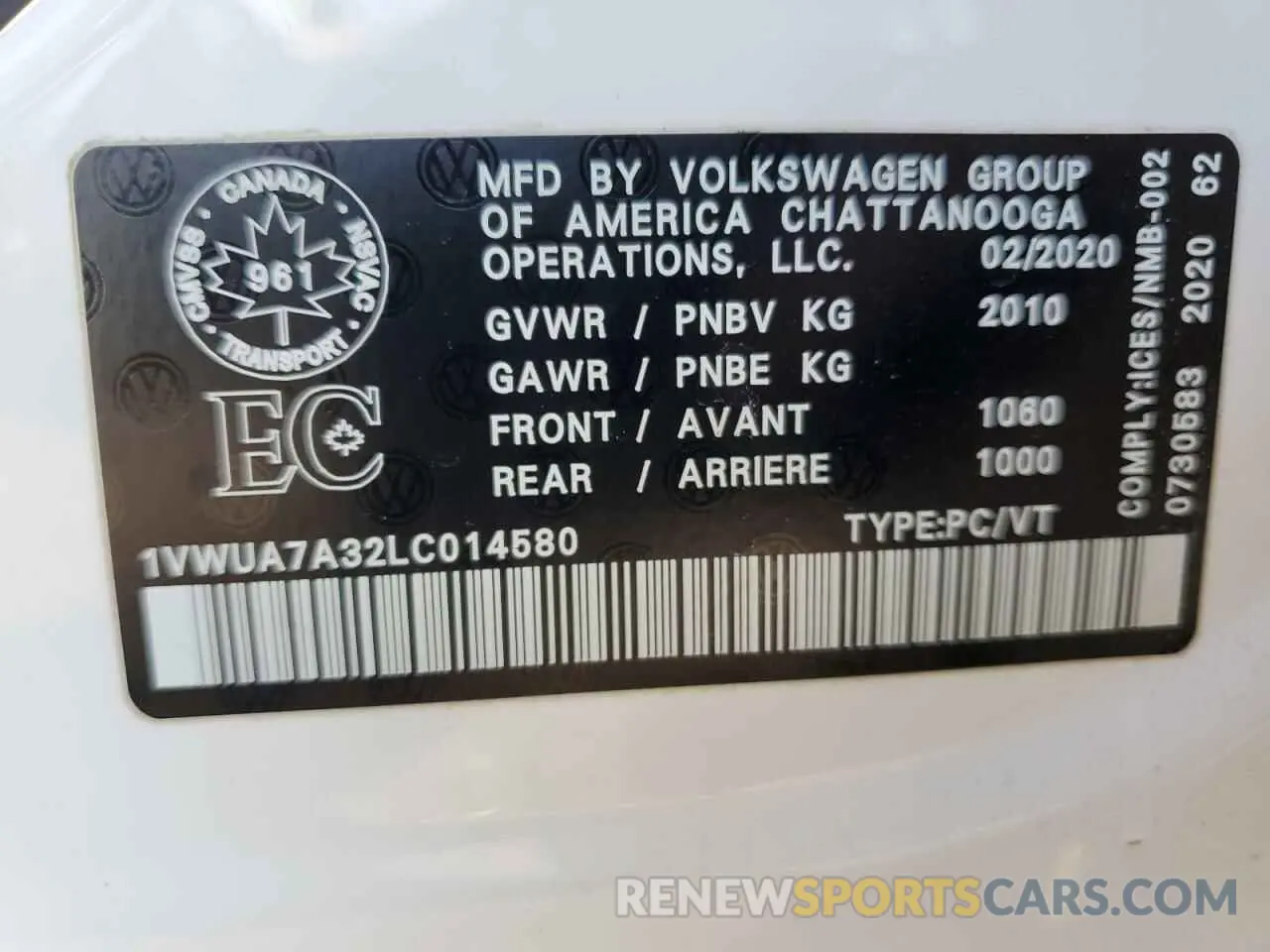 13 Фотография поврежденного автомобиля 1VWUA7A32LC014580 VOLKSWAGEN PASSAT 2020
