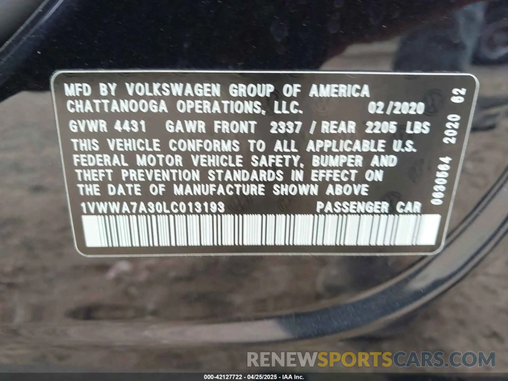 9 Фотография поврежденного автомобиля 1VWWA7A30LC013193 VOLKSWAGEN PASSAT 2020