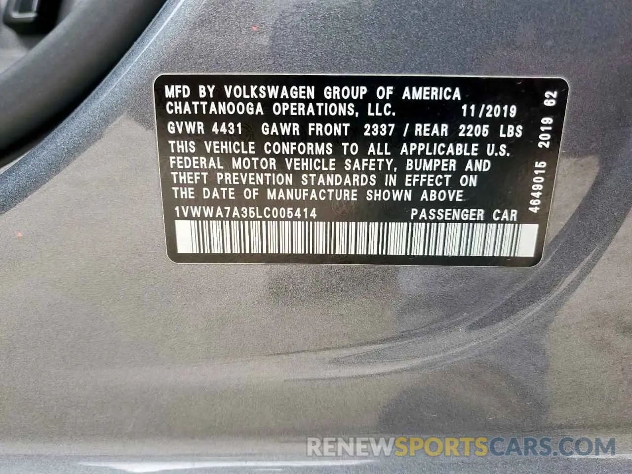 13 Фотография поврежденного автомобиля 1VWWA7A35LC005414 VOLKSWAGEN PASSAT 2020