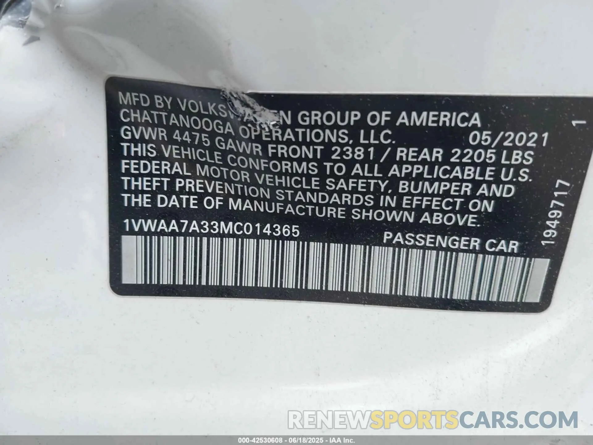 9 Фотография поврежденного автомобиля 1VWAA7A33MC014365 VOLKSWAGEN PASSAT 2021