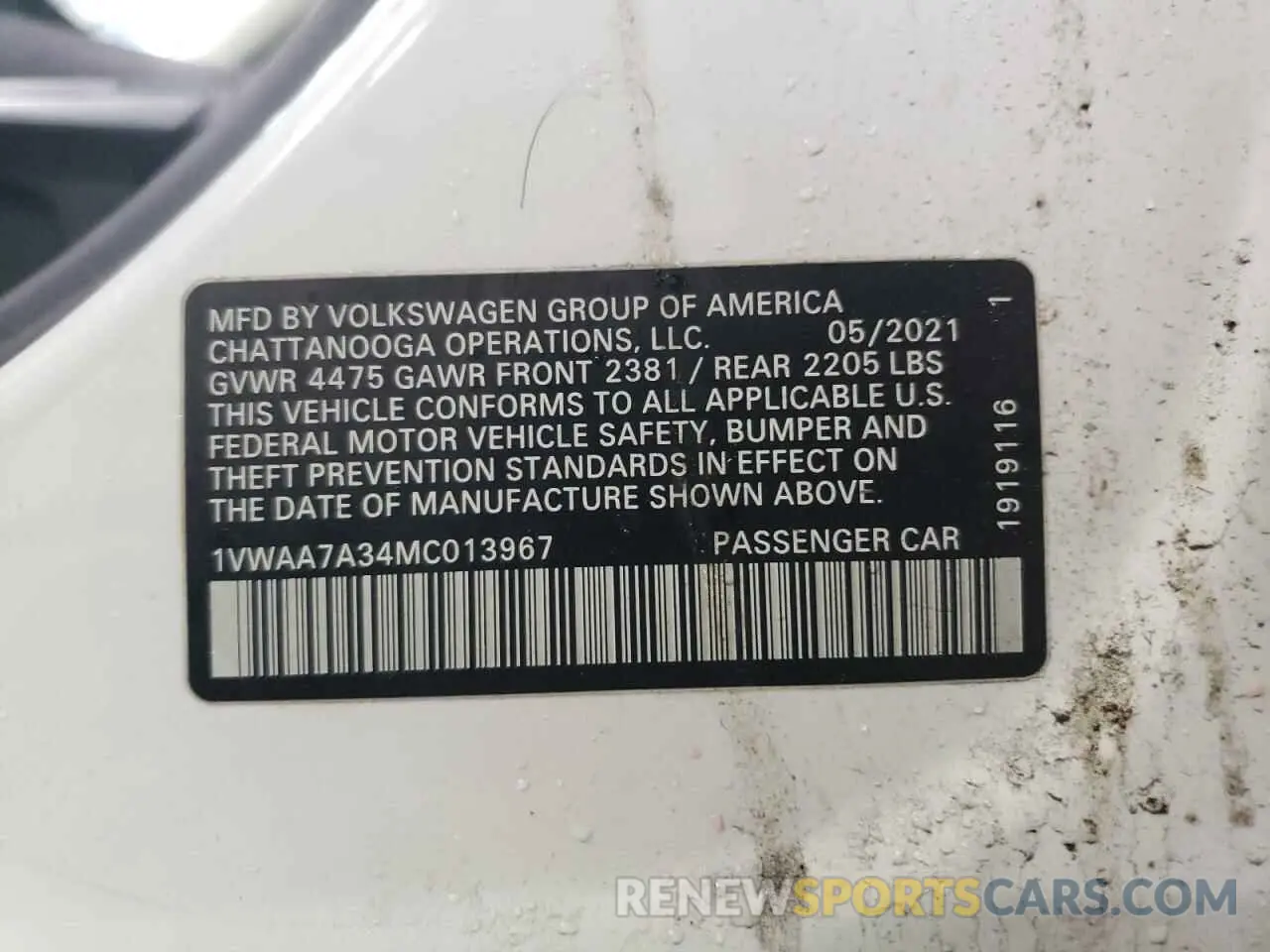 13 Фотография поврежденного автомобиля 1VWAA7A34MC013967 VOLKSWAGEN PASSAT 2021