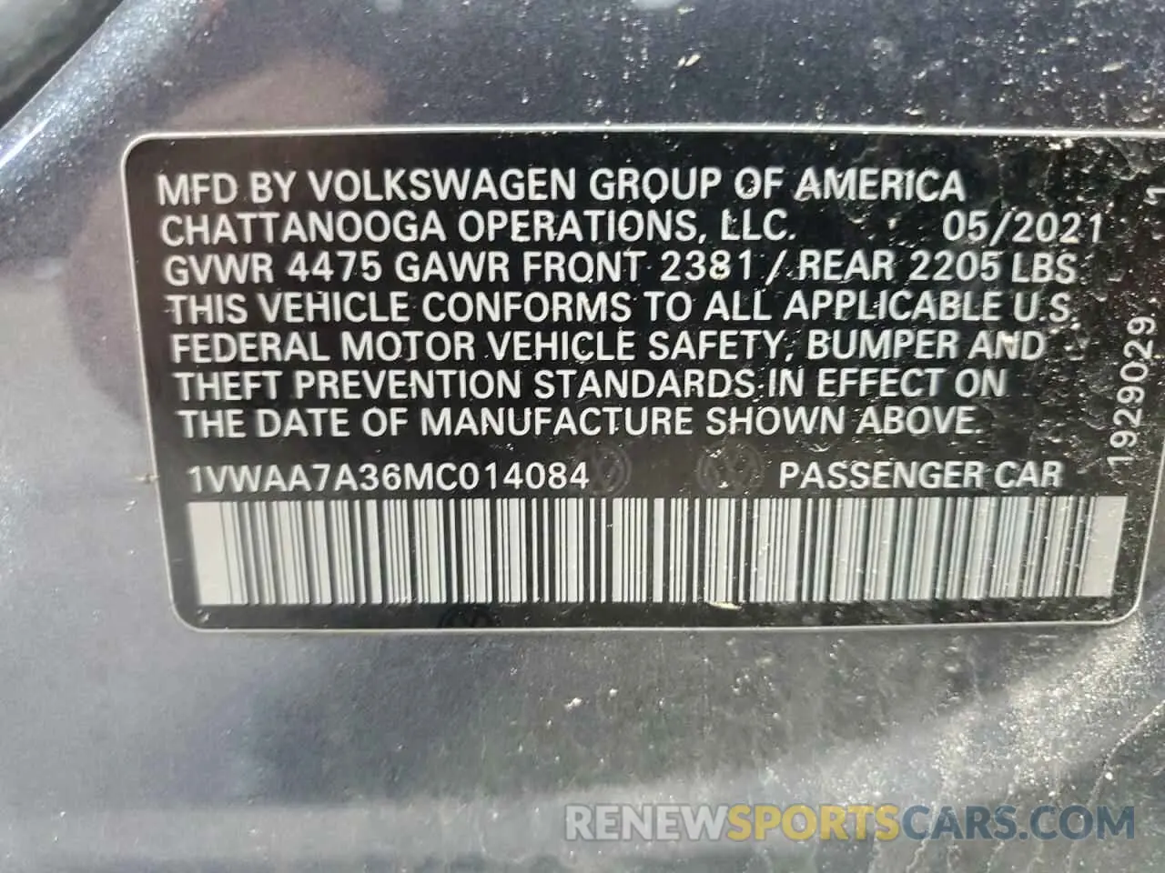 12 Photograph of a damaged car 1VWAA7A36MC014084 VOLKSWAGEN PASSAT 2021