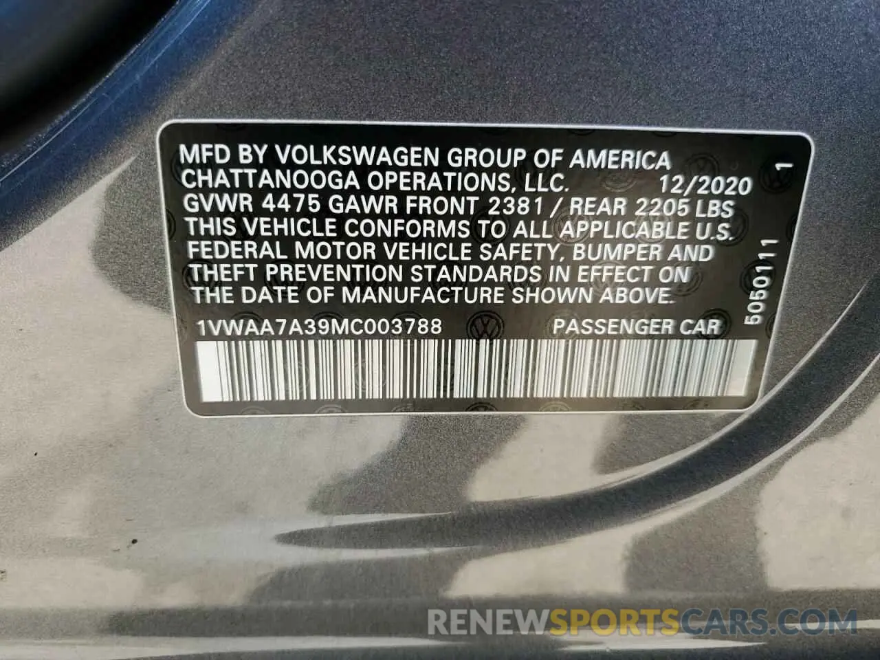14 Фотография поврежденного автомобиля 1VWAA7A39MC003788 VOLKSWAGEN PASSAT 2021