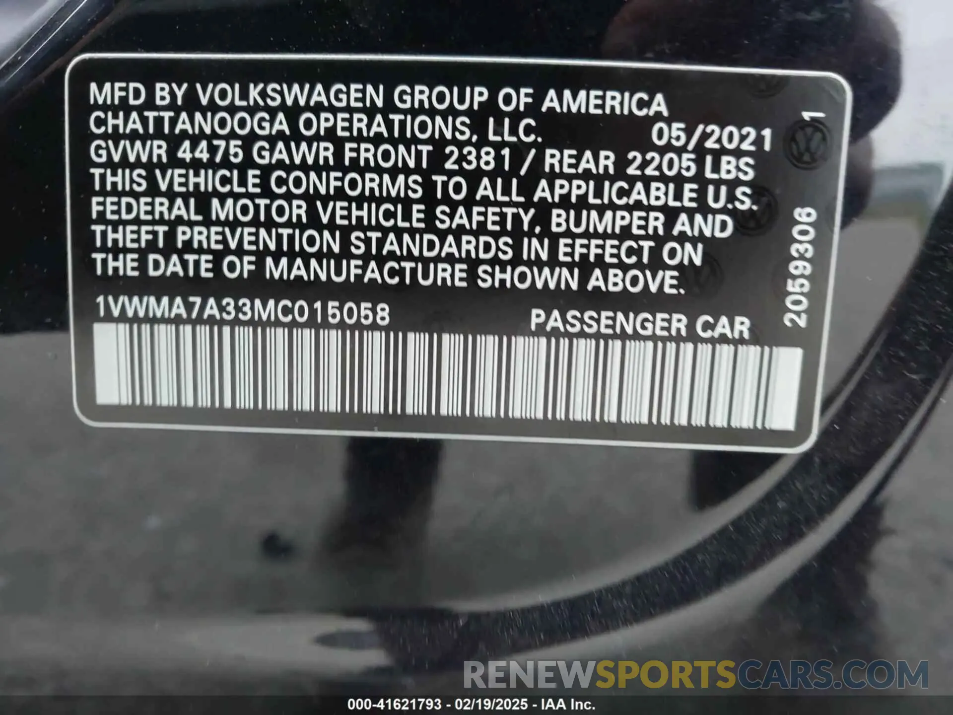 9 Фотография поврежденного автомобиля 1VWMA7A33MC015058 VOLKSWAGEN PASSAT 2021