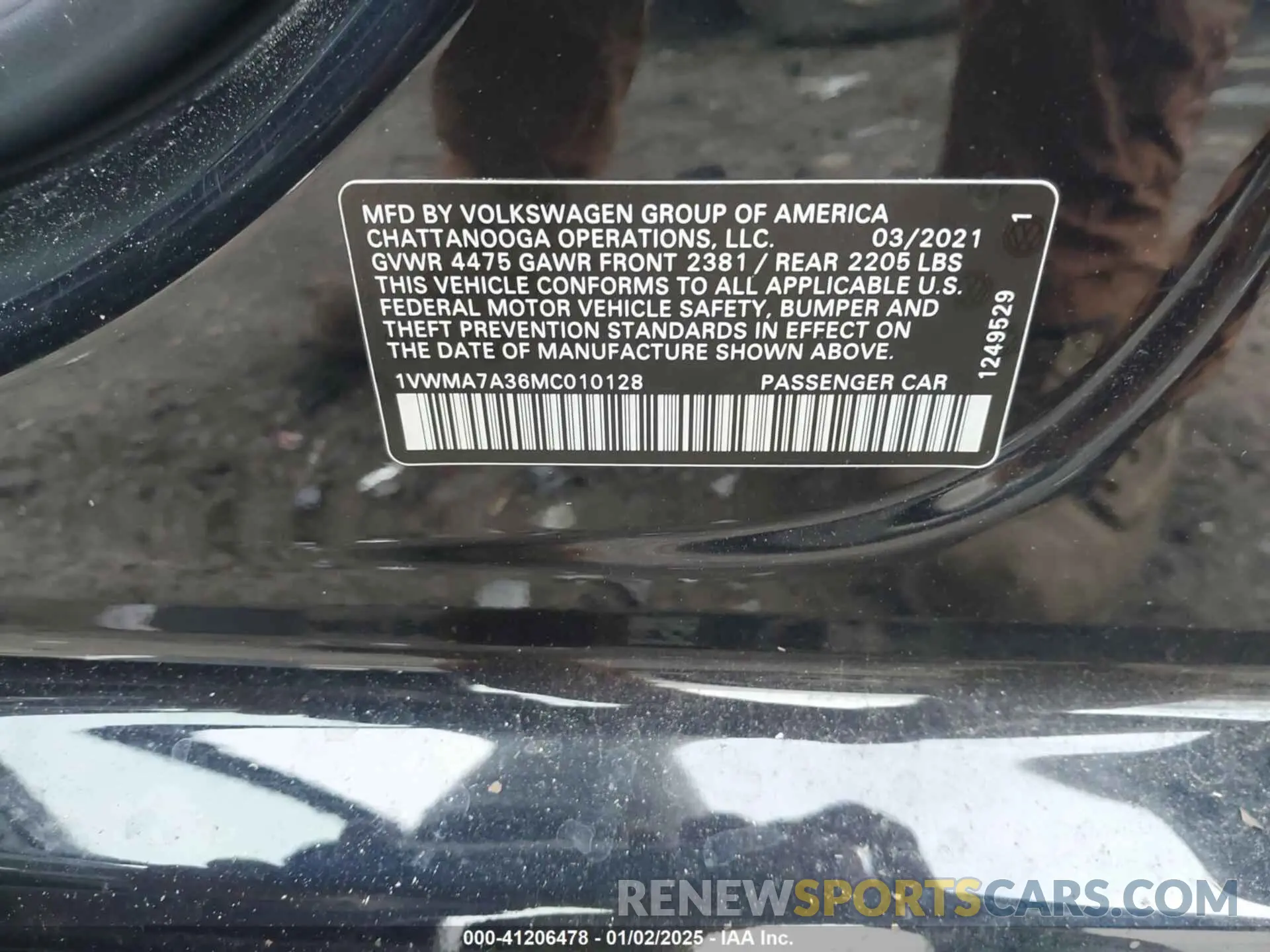 9 Фотография поврежденного автомобиля 1VWMA7A36MC010128 VOLKSWAGEN PASSAT 2021