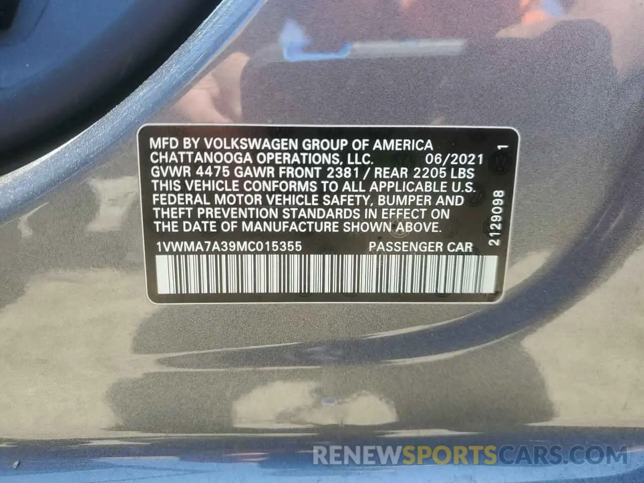 12 Фотография поврежденного автомобиля 1VWMA7A39MC015355 VOLKSWAGEN PASSAT 2021