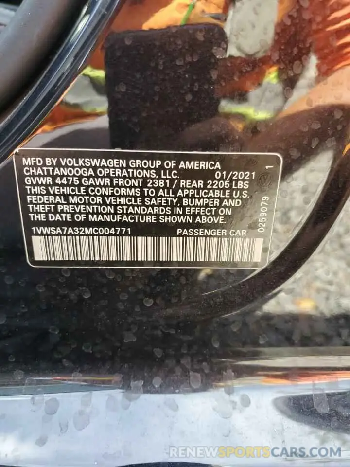 12 Фотография поврежденного автомобиля 1VWSA7A32MC004771 VOLKSWAGEN PASSAT 2021