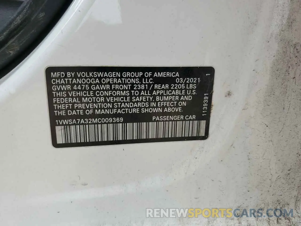 12 Photograph of a damaged car 1VWSA7A32MC009369 VOLKSWAGEN PASSAT 2021