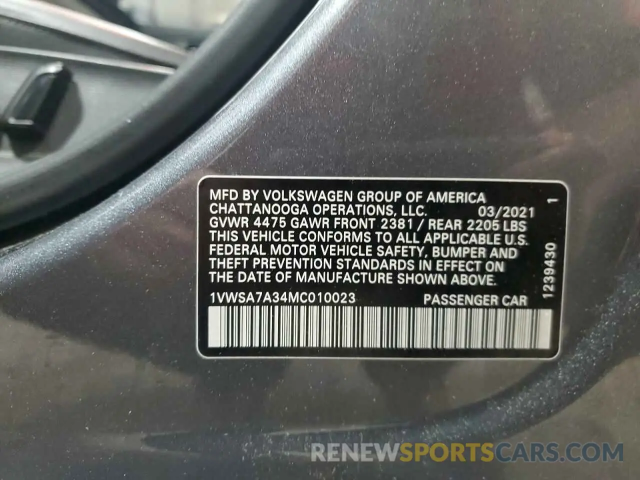 12 Photograph of a damaged car 1VWSA7A34MC010023 VOLKSWAGEN PASSAT 2021