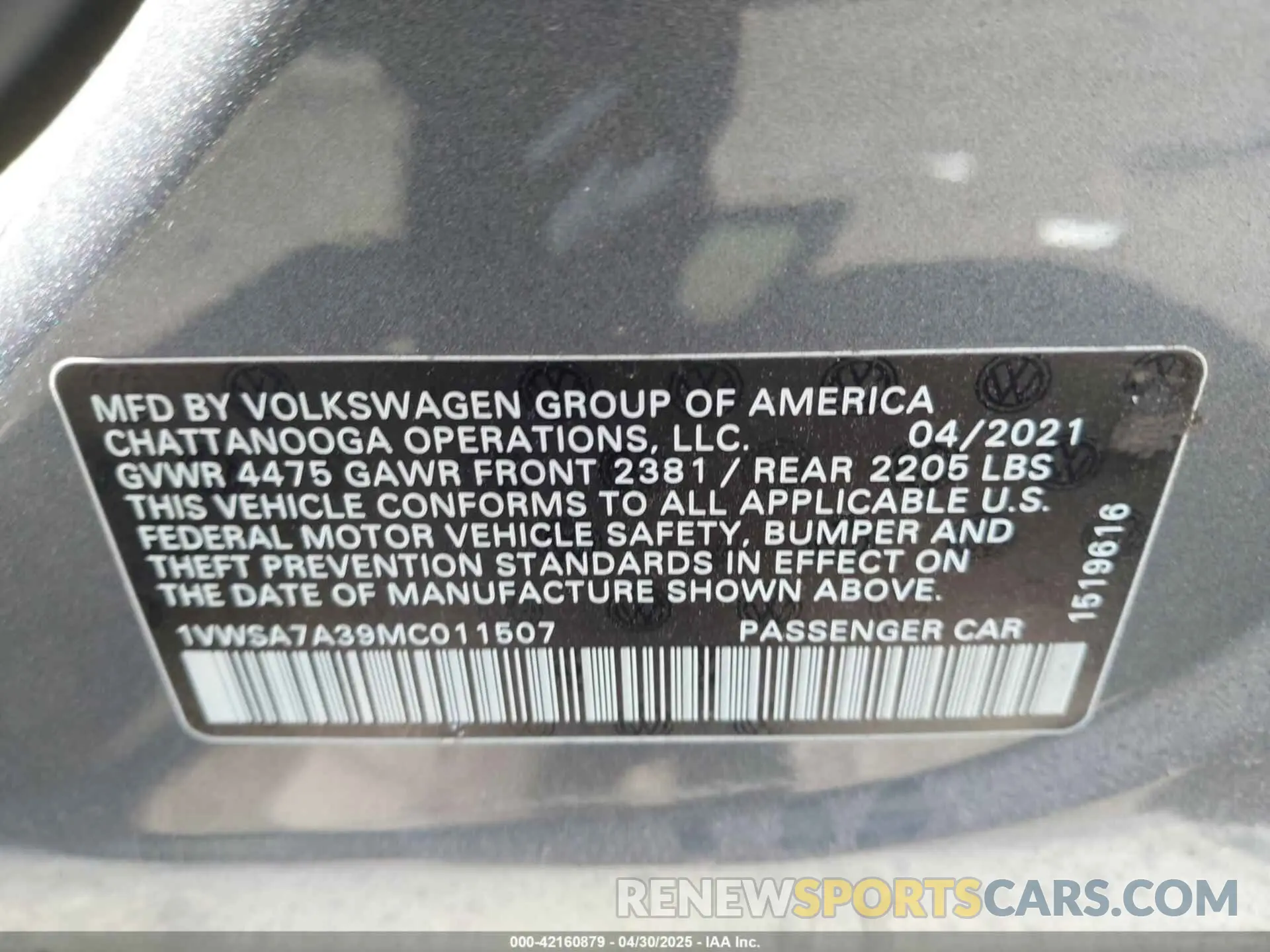 9 Photograph of a damaged car 1VWSA7A39MC011507 VOLKSWAGEN PASSAT 2021