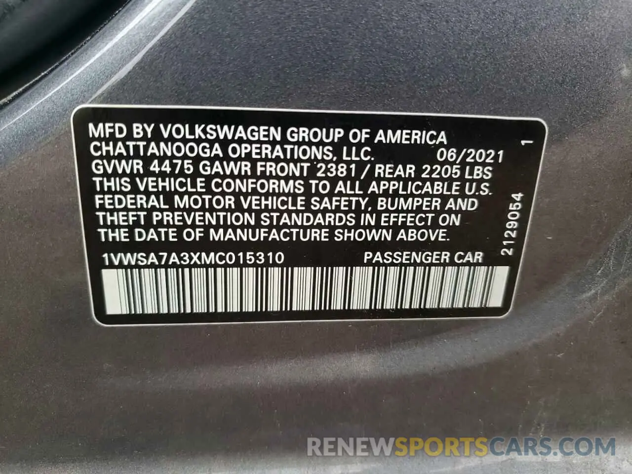 12 Фотография поврежденного автомобиля 1VWSA7A3XMC015310 VOLKSWAGEN PASSAT 2021