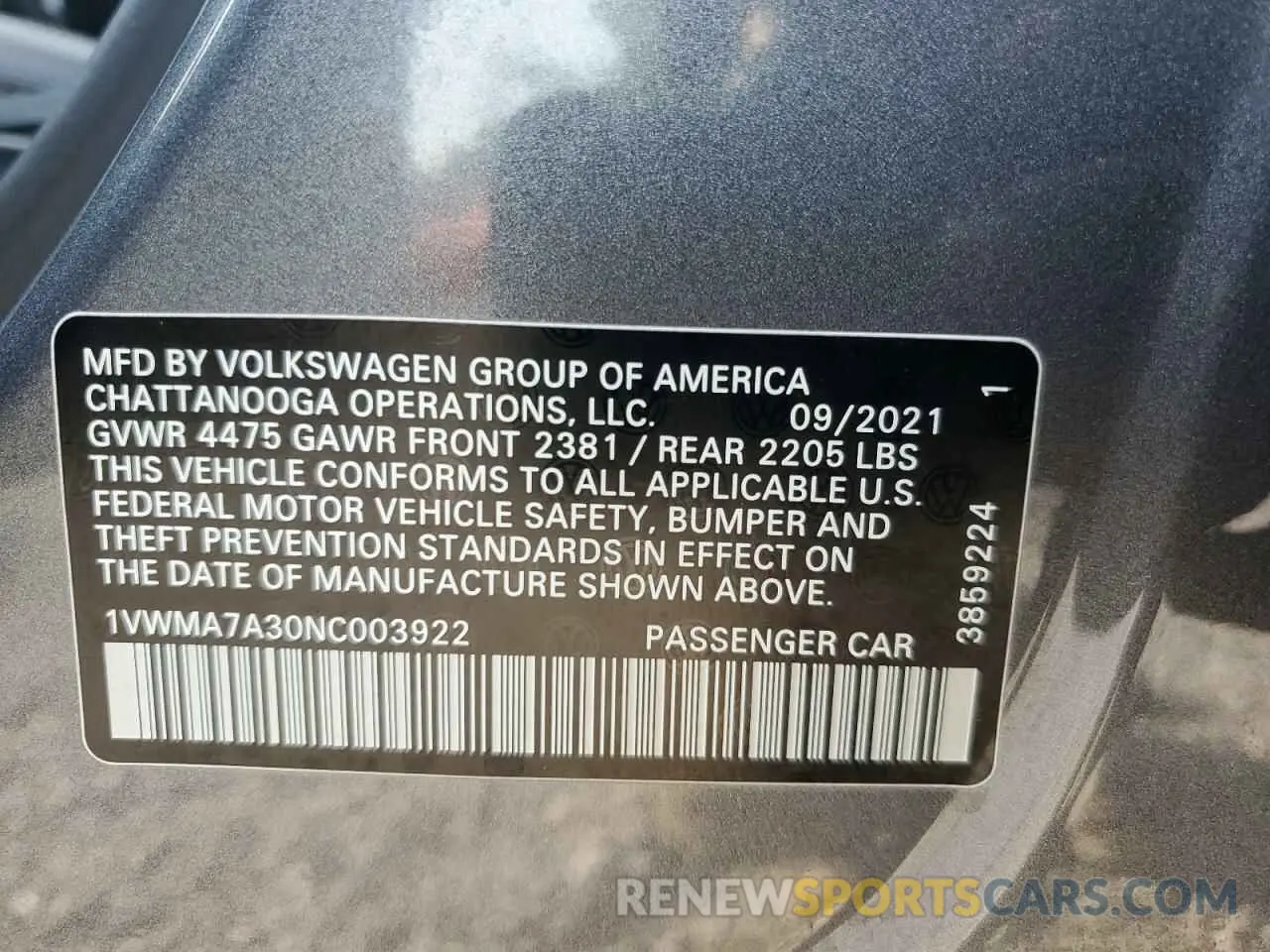 12 Photograph of a damaged car 1VWMA7A30NC003922 VOLKSWAGEN PASSAT 2022