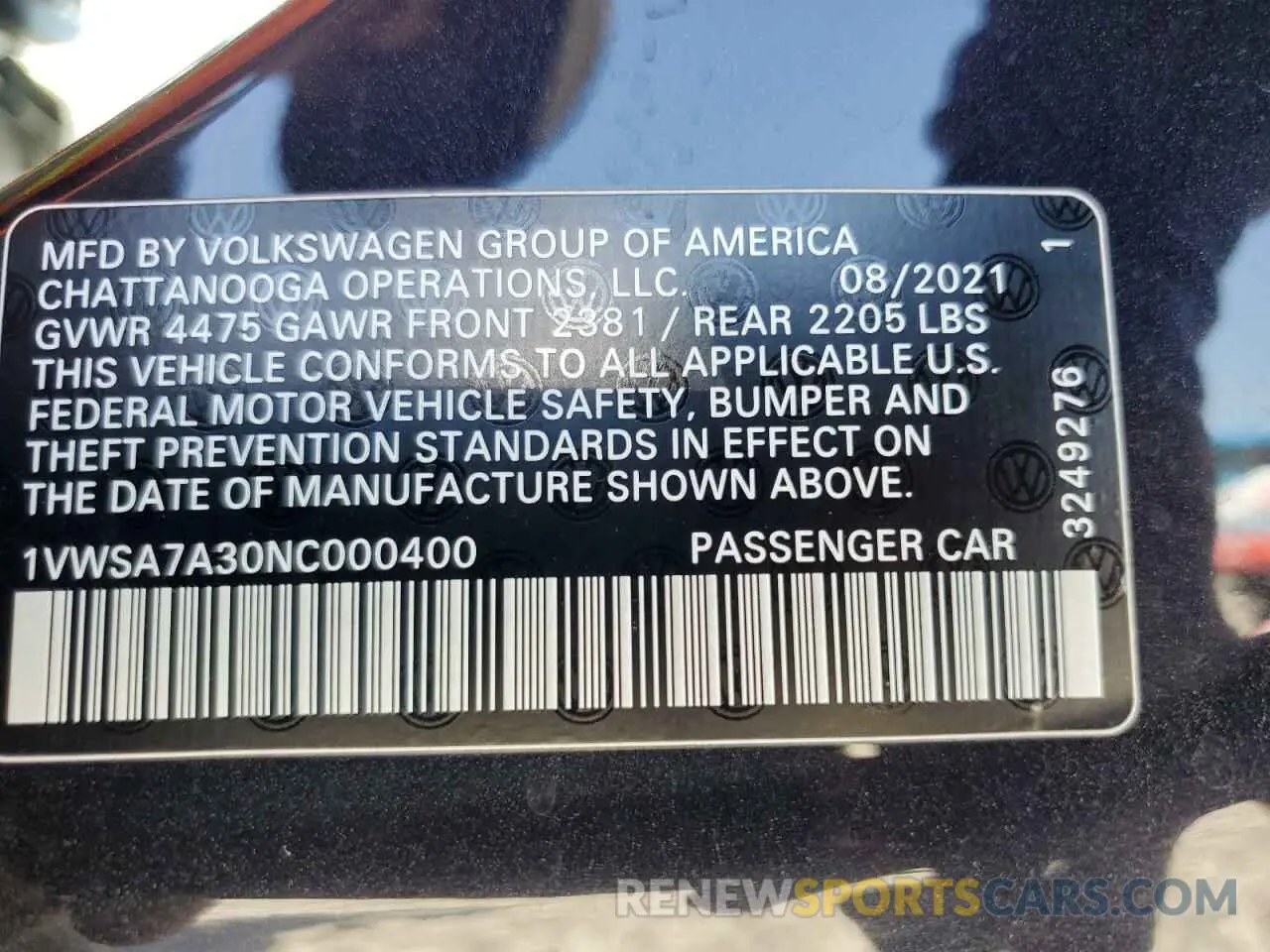 12 Photograph of a damaged car 1VWSA7A30NC000400 VOLKSWAGEN PASSAT 2022