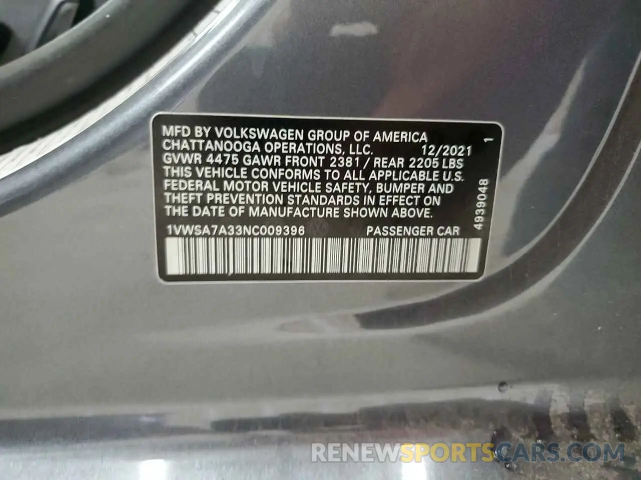 12 Photograph of a damaged car 1VWSA7A33NC009396 VOLKSWAGEN PASSAT 2022