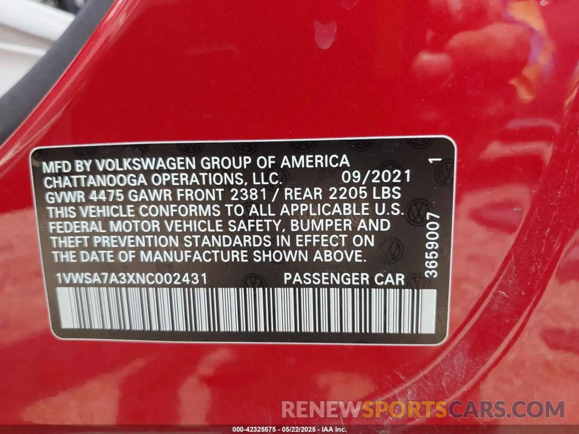 9 Фотография поврежденного автомобиля 1VWSA7A3XNC002431 VOLKSWAGEN PASSAT 2022