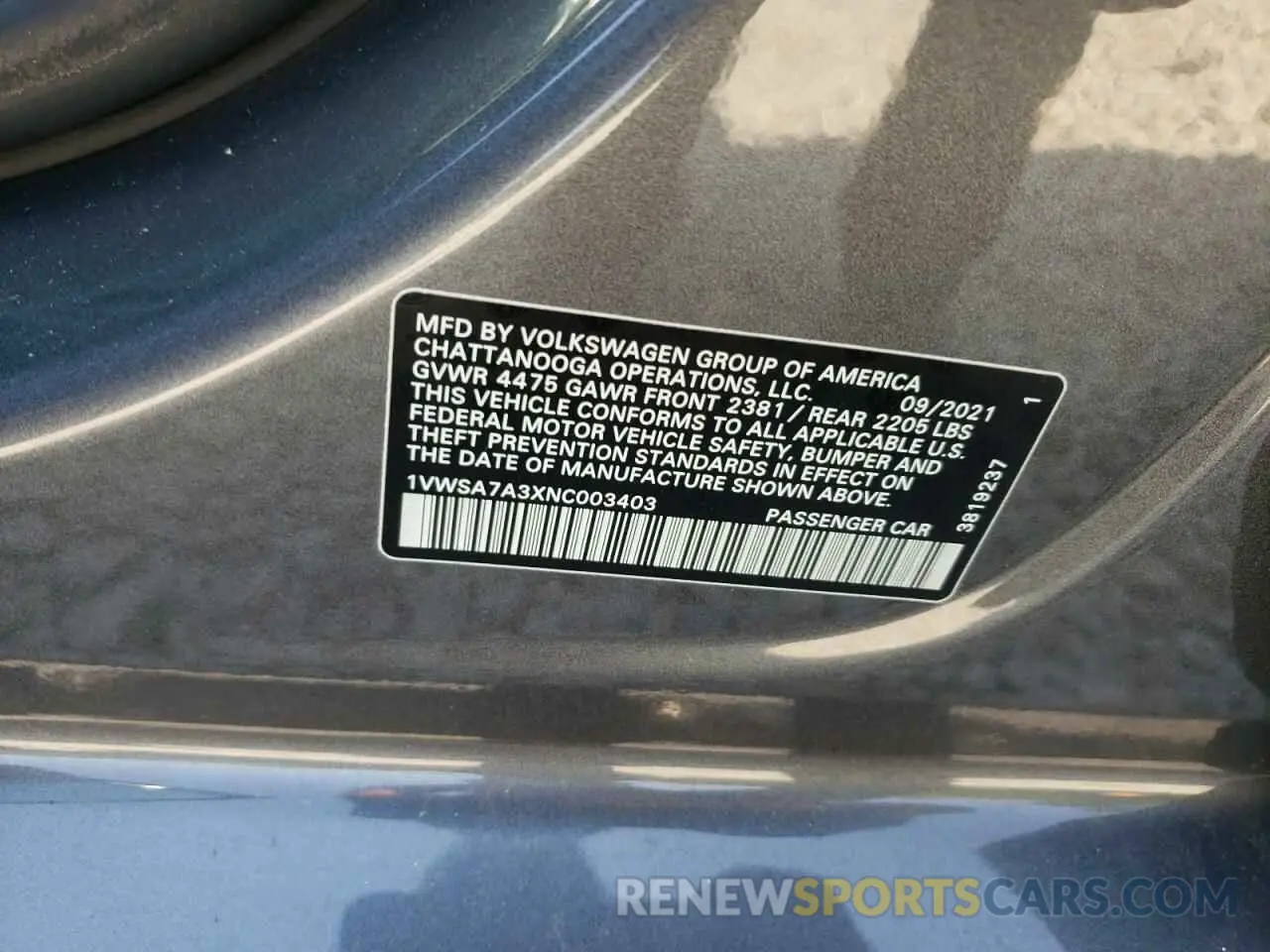 13 Фотография поврежденного автомобиля 1VWSA7A3XNC003403 VOLKSWAGEN PASSAT 2022