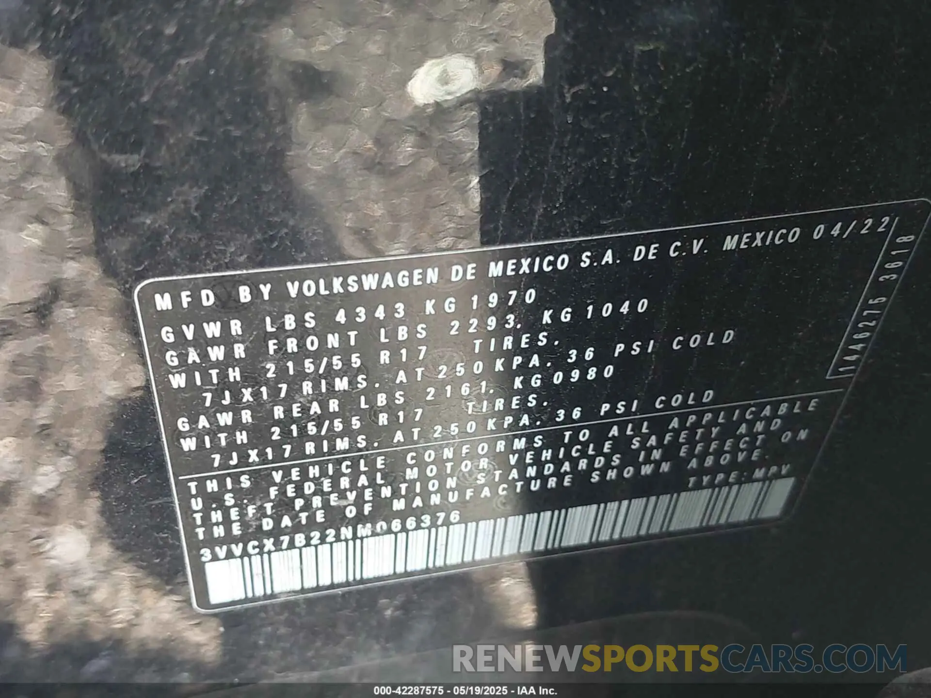 9 Photograph of a damaged car 3VVCX7B22NM066376 VOLKSWAGEN TAOS 2022