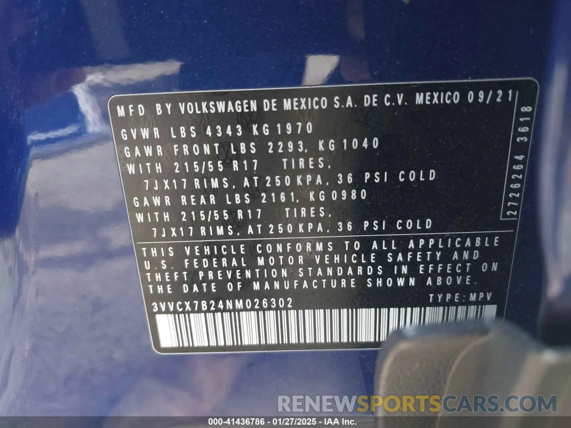 9 Photograph of a damaged car 3VVCX7B24NM026302 VOLKSWAGEN TAOS 2022