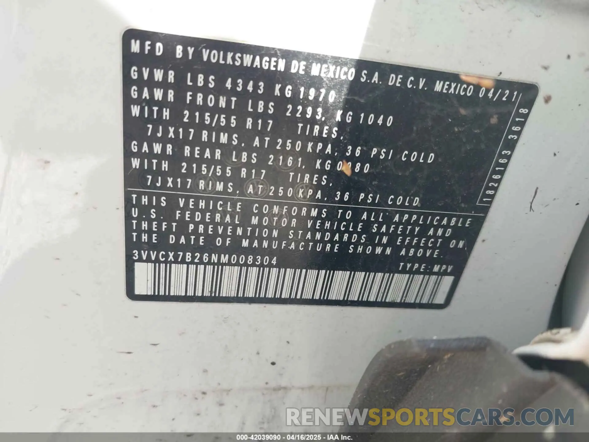 9 Photograph of a damaged car 3VVCX7B26NM008304 VOLKSWAGEN TAOS 2022