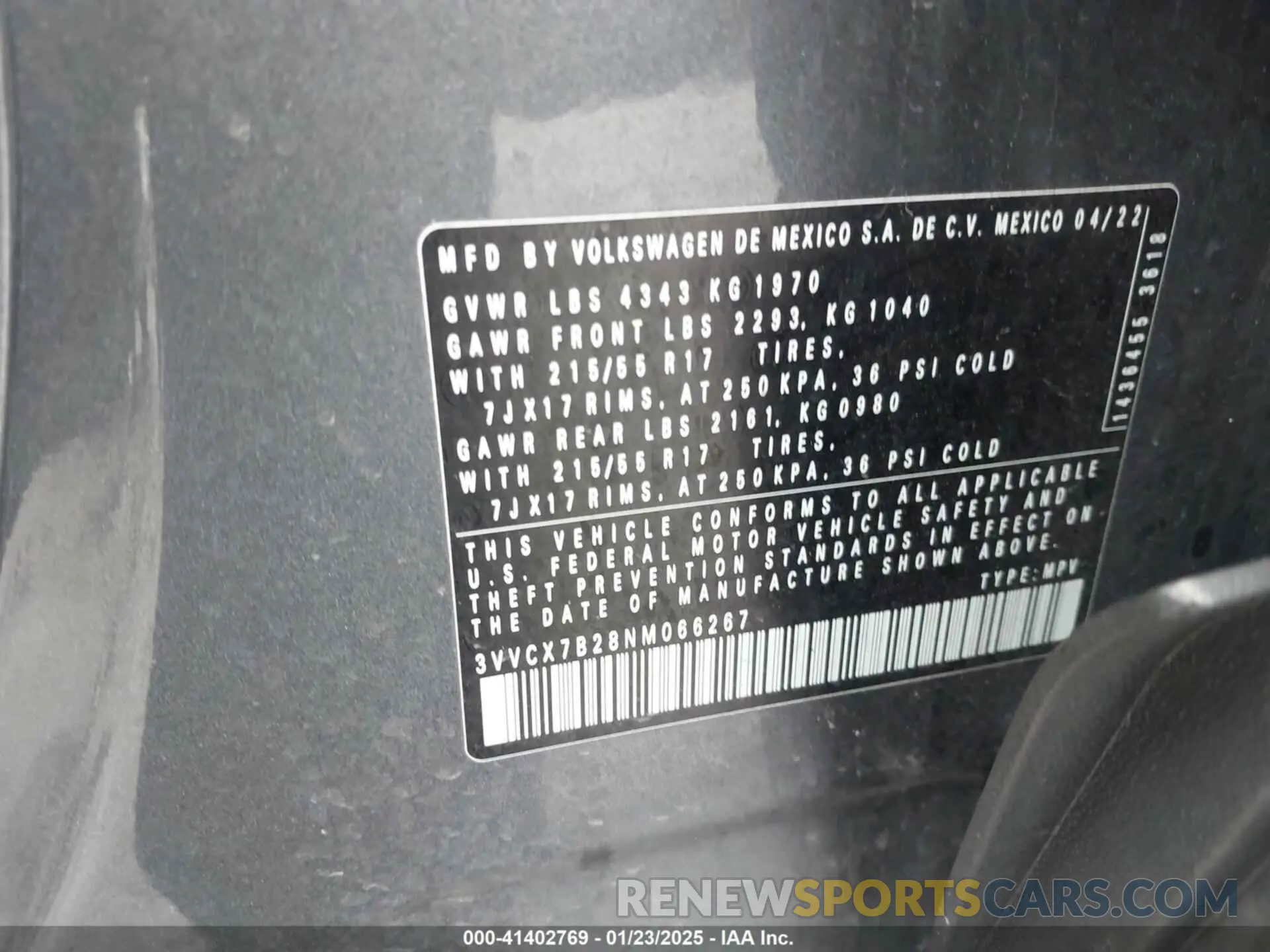 9 Photograph of a damaged car 3VVCX7B28NM066267 VOLKSWAGEN TAOS 2022