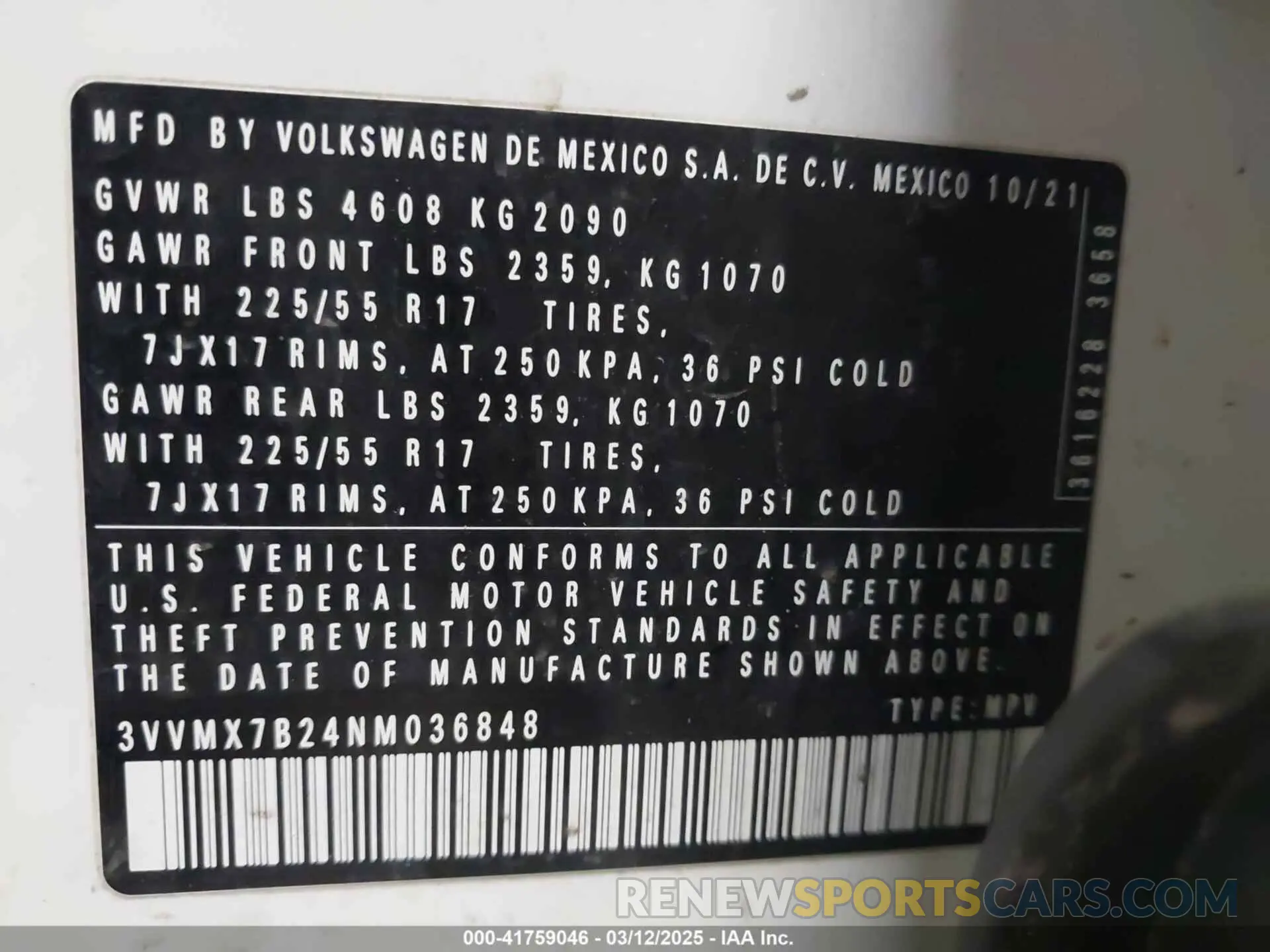 9 Фотография поврежденного автомобиля 3VVMX7B24NM036848 VOLKSWAGEN TAOS 2022