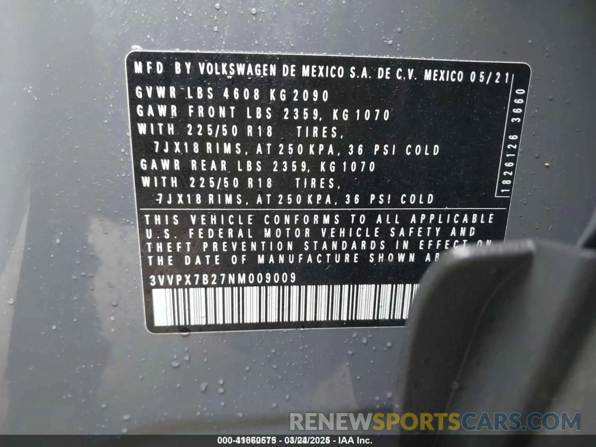 9 Photograph of a damaged car 3VVPX7B27NM009009 VOLKSWAGEN TAOS 2022
