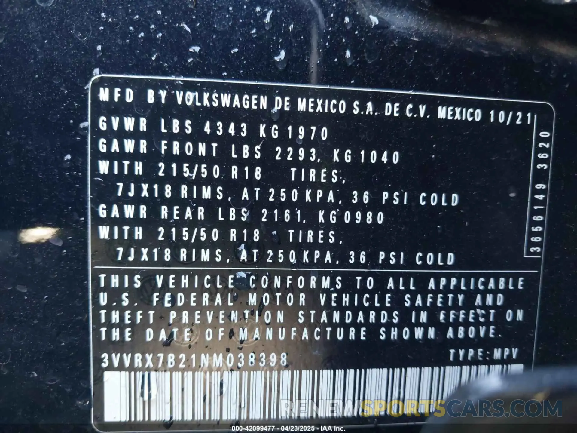 9 Photograph of a damaged car 3VVRX7B21NM038398 VOLKSWAGEN TAOS 2022