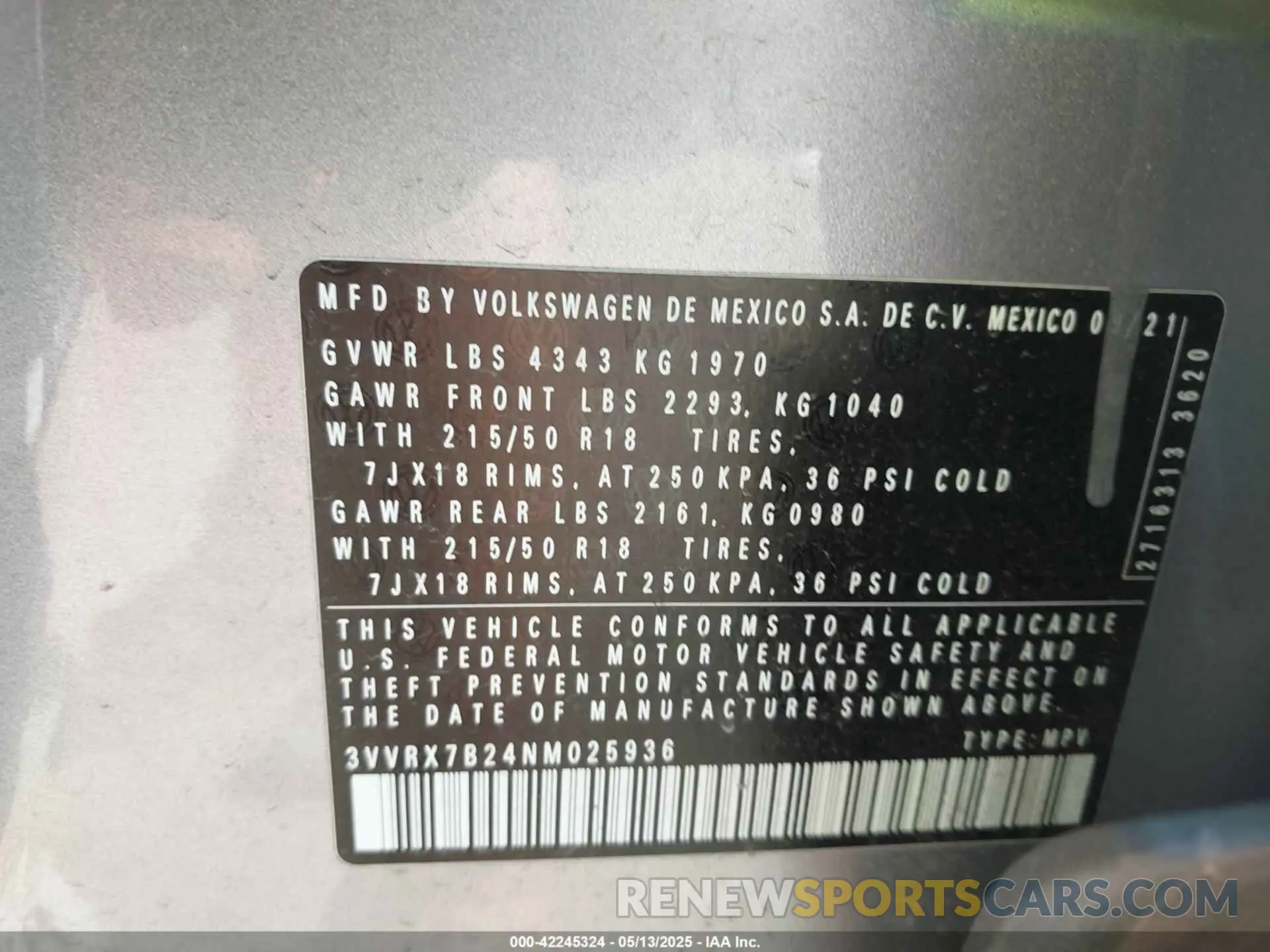 9 Photograph of a damaged car 3VVRX7B24NM025936 VOLKSWAGEN TAOS 2022