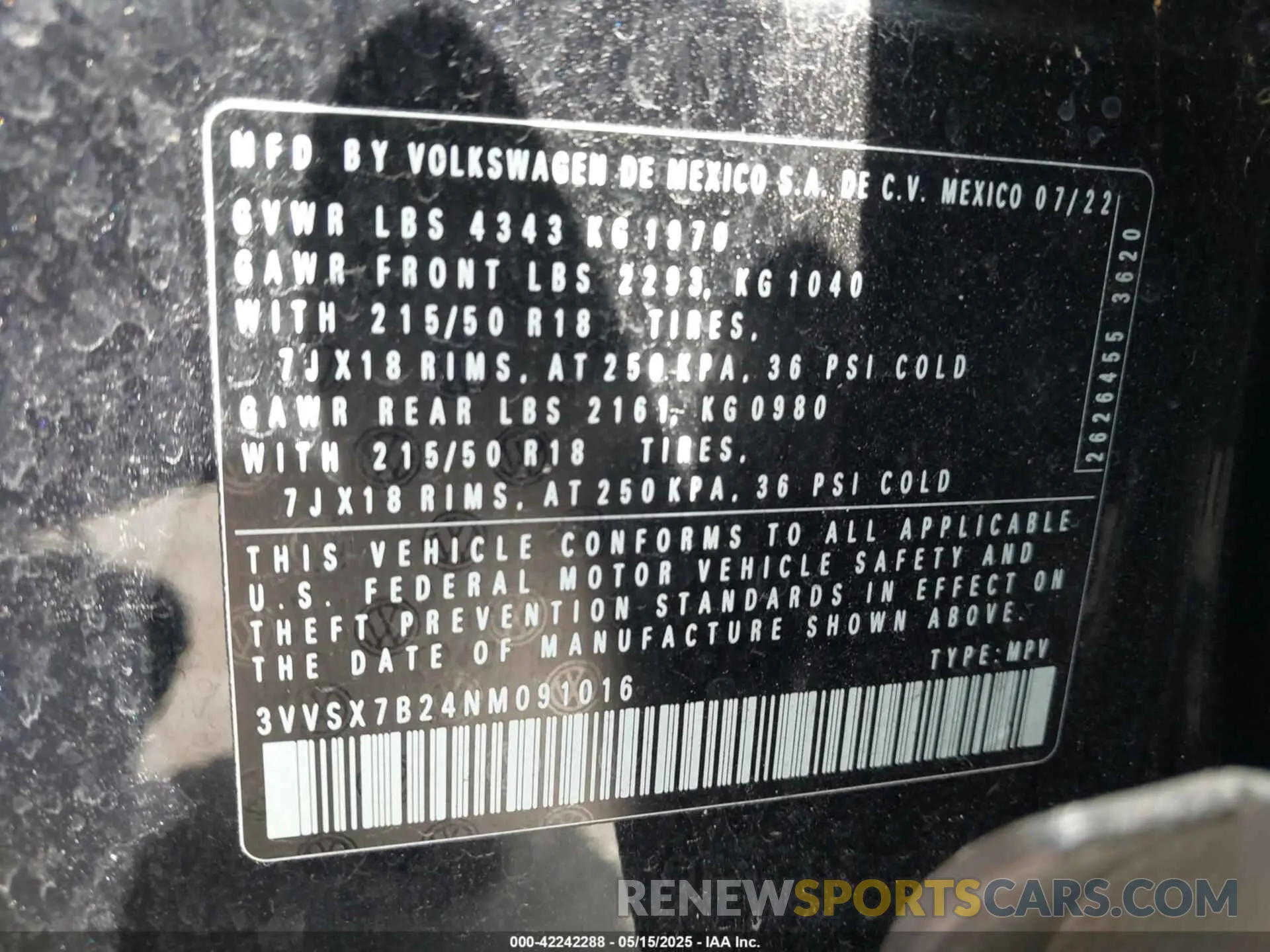 9 Photograph of a damaged car 3VVSX7B24NM091016 VOLKSWAGEN TAOS 2022