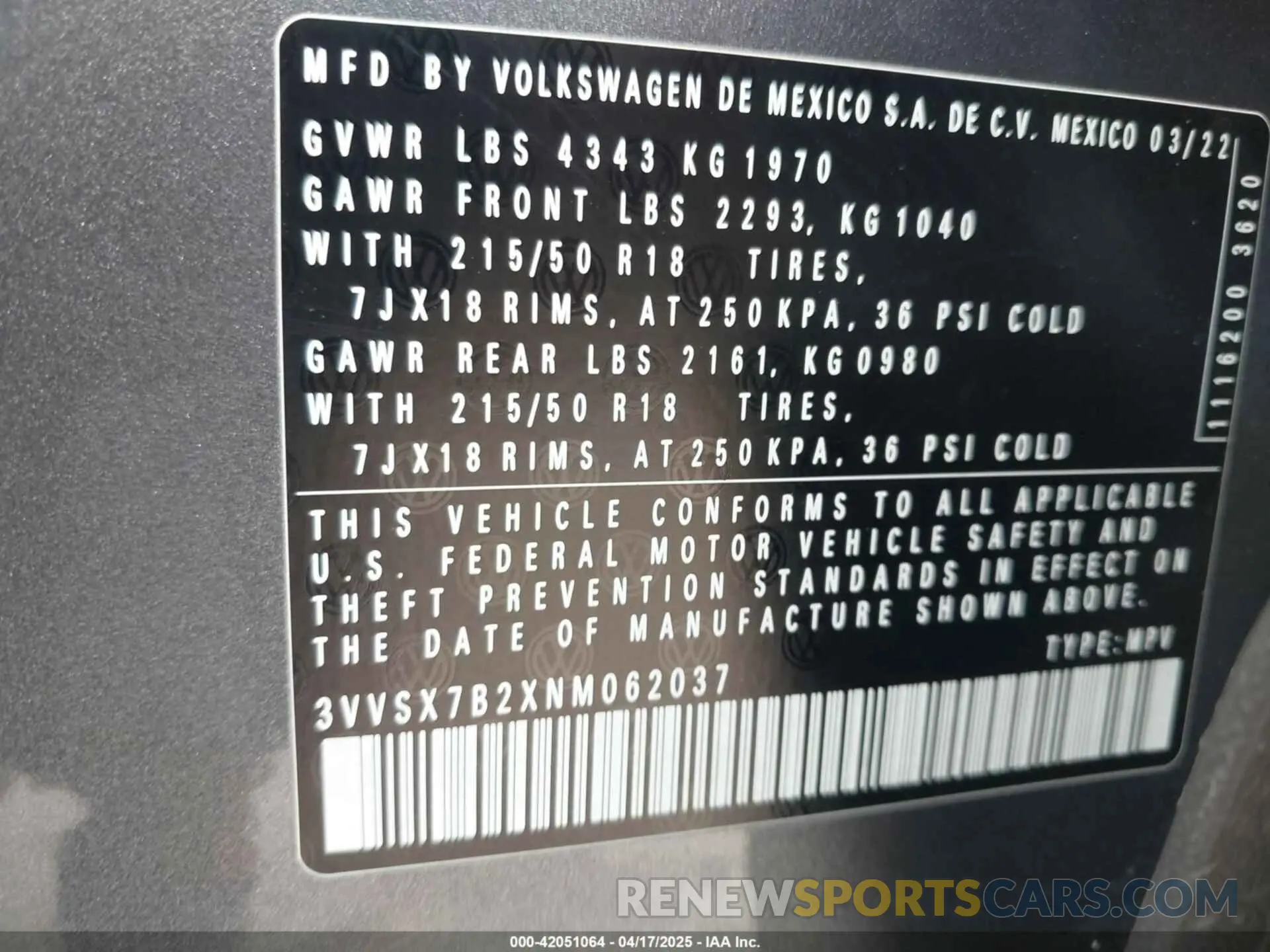 9 Фотография поврежденного автомобиля 3VVSX7B2XNM062037 VOLKSWAGEN TAOS 2022