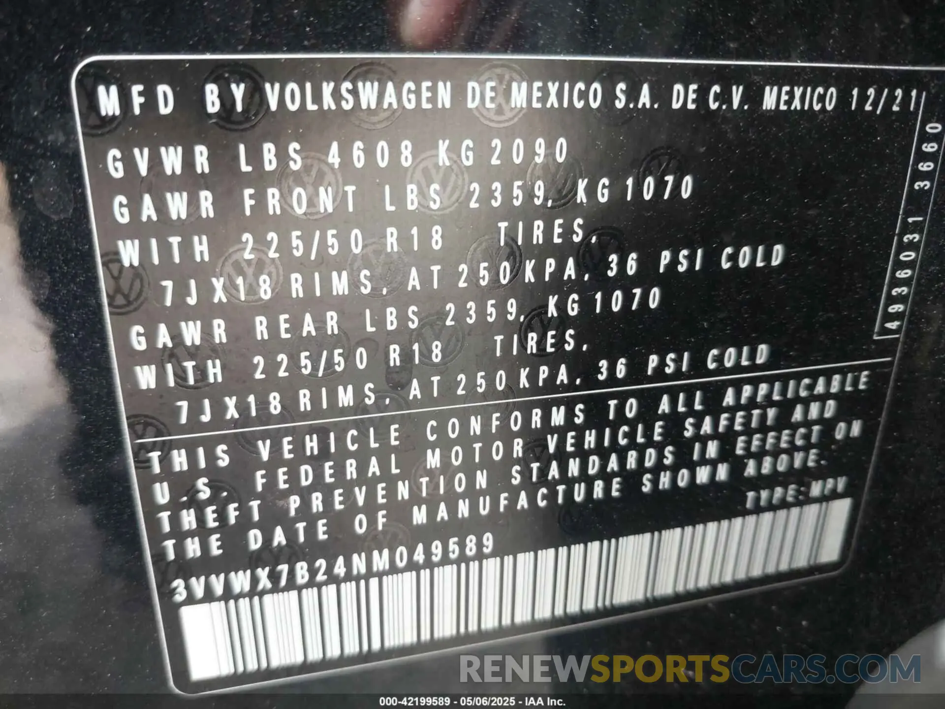 9 Photograph of a damaged car 3VVWX7B24NM049589 VOLKSWAGEN TAOS 2022