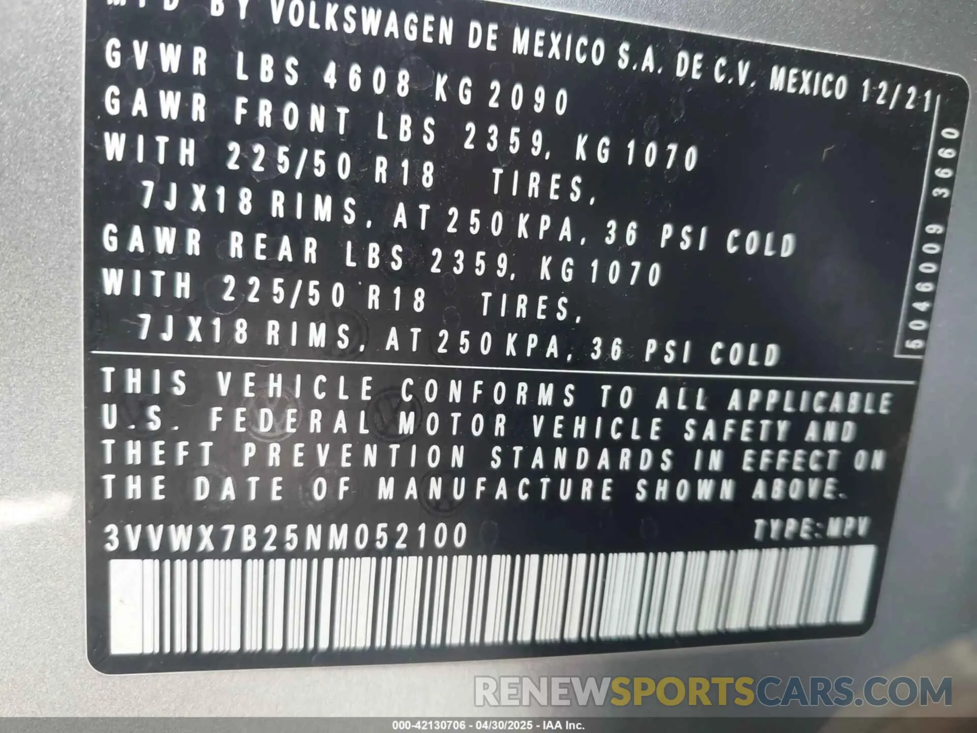 9 Photograph of a damaged car 3VVWX7B25NM052100 VOLKSWAGEN TAOS 2022