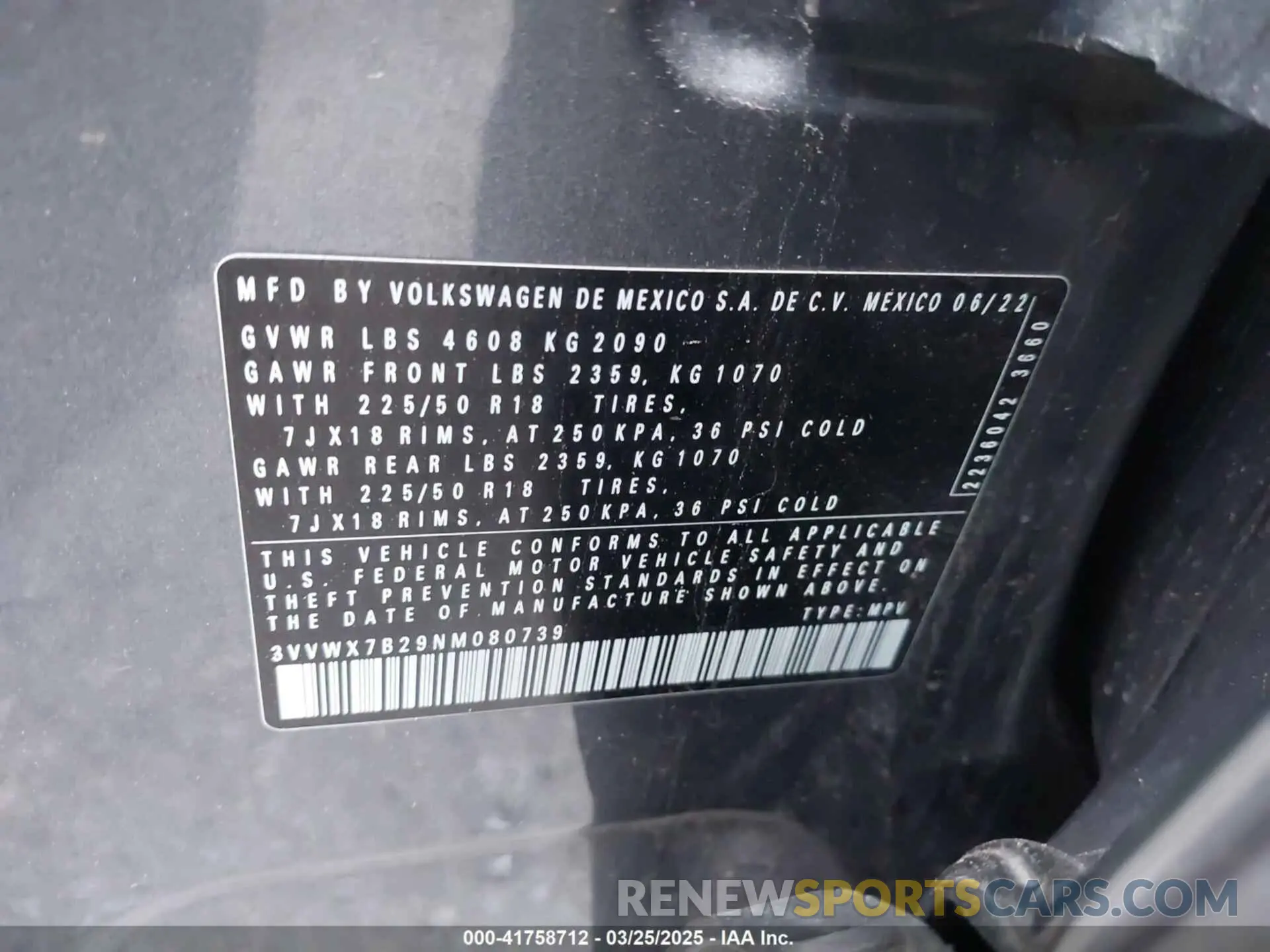 9 Photograph of a damaged car 3VVWX7B29NM080739 VOLKSWAGEN TAOS 2022
