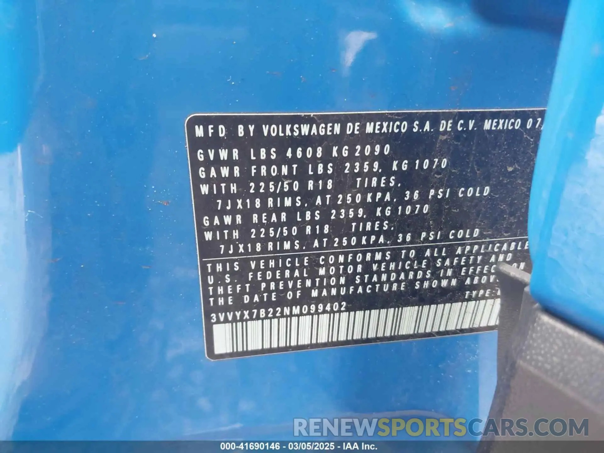 9 Фотография поврежденного автомобиля 3VVYX7B22NM099402 VOLKSWAGEN TAOS 2022