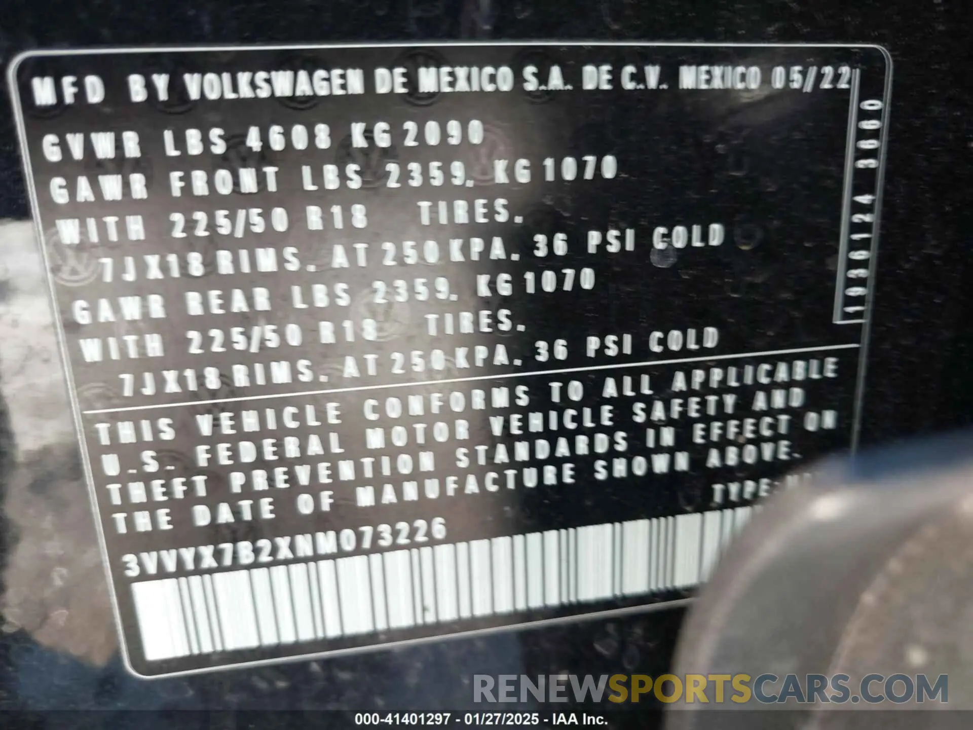 9 Фотография поврежденного автомобиля 3VVYX7B2XNM073226 VOLKSWAGEN TAOS 2022