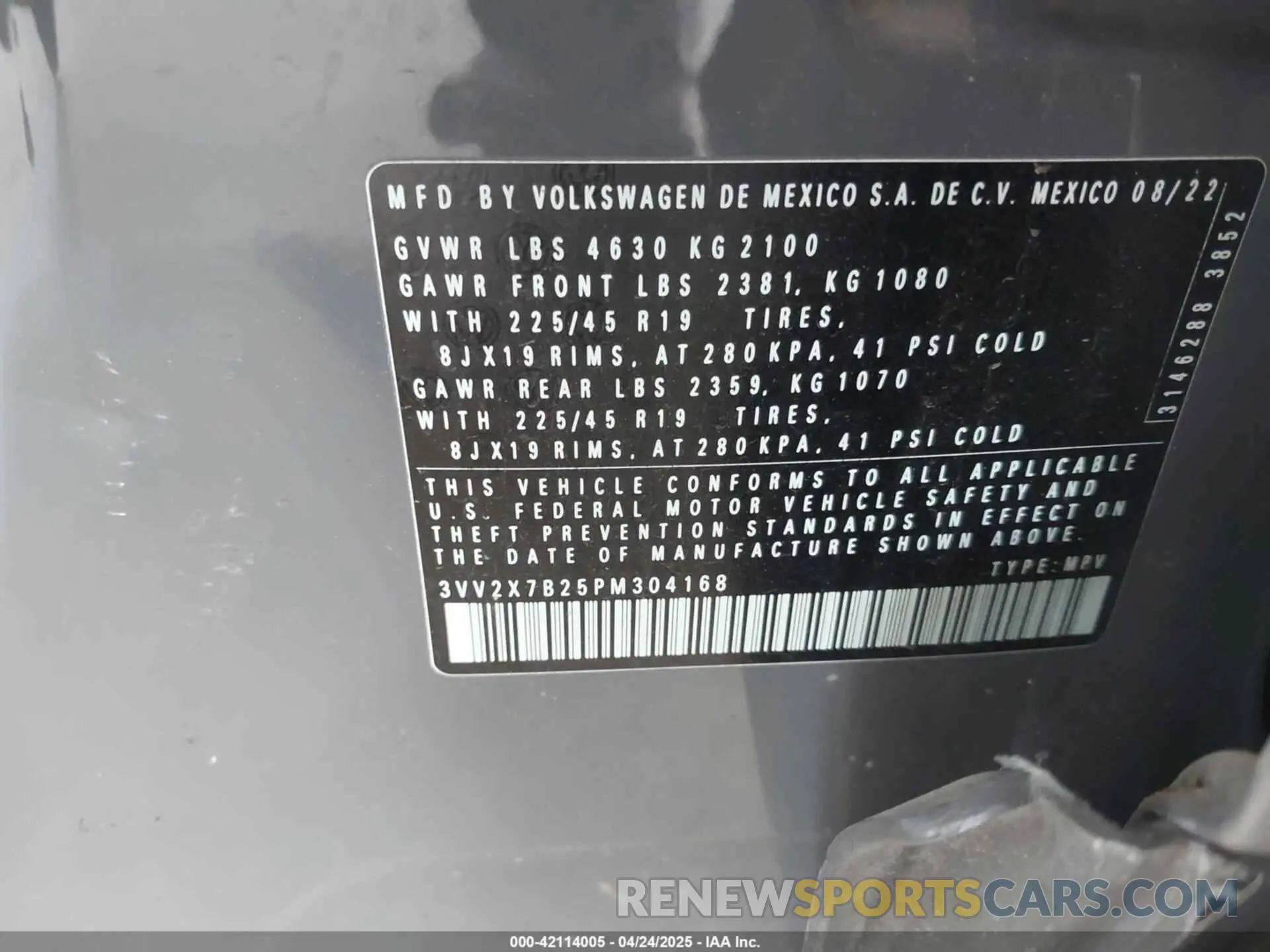 9 Photograph of a damaged car 3VV2X7B25PM304168 VOLKSWAGEN TAOS 2023