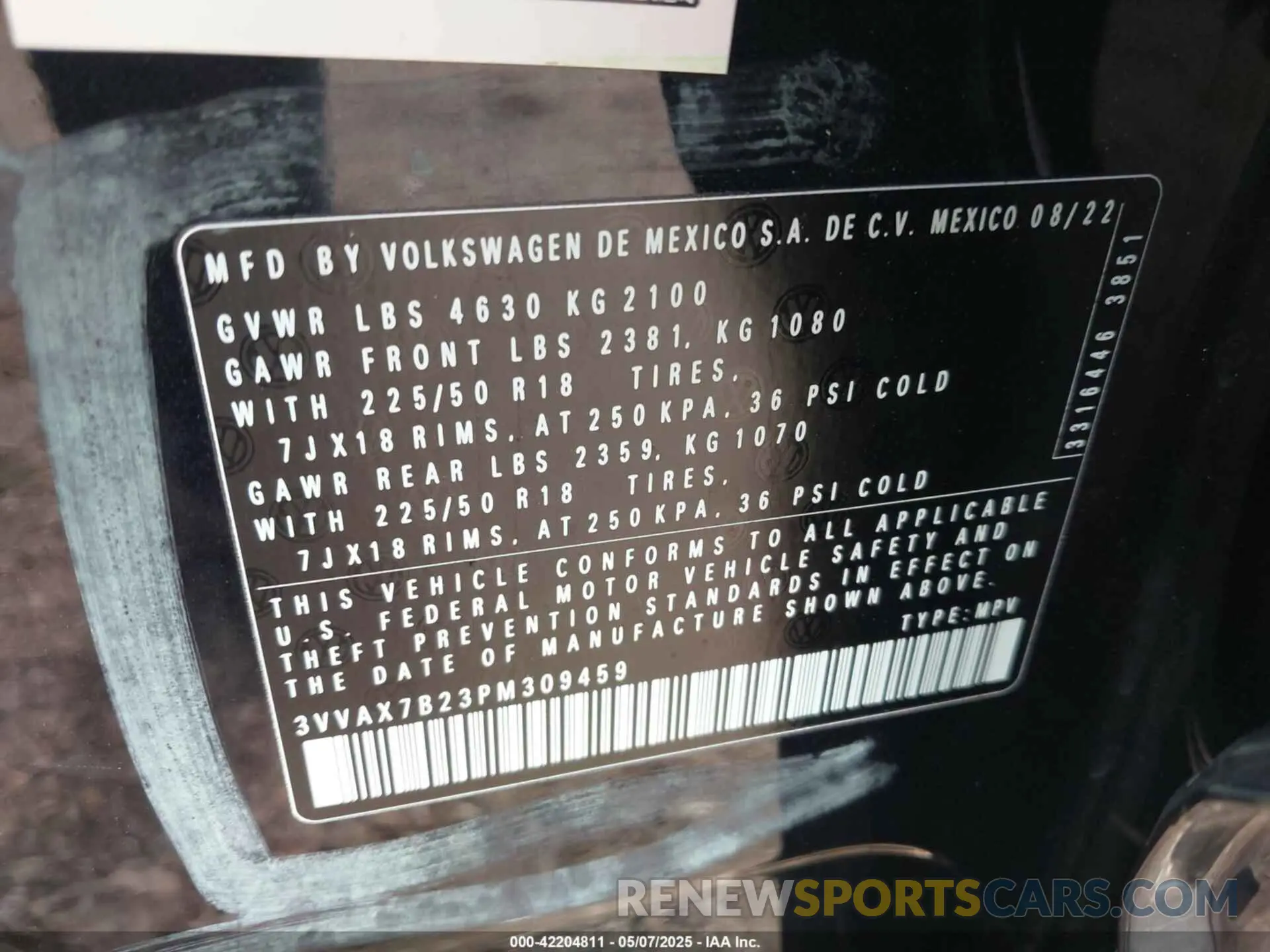9 Photograph of a damaged car 3VVAX7B23PM309459 VOLKSWAGEN TAOS 2023