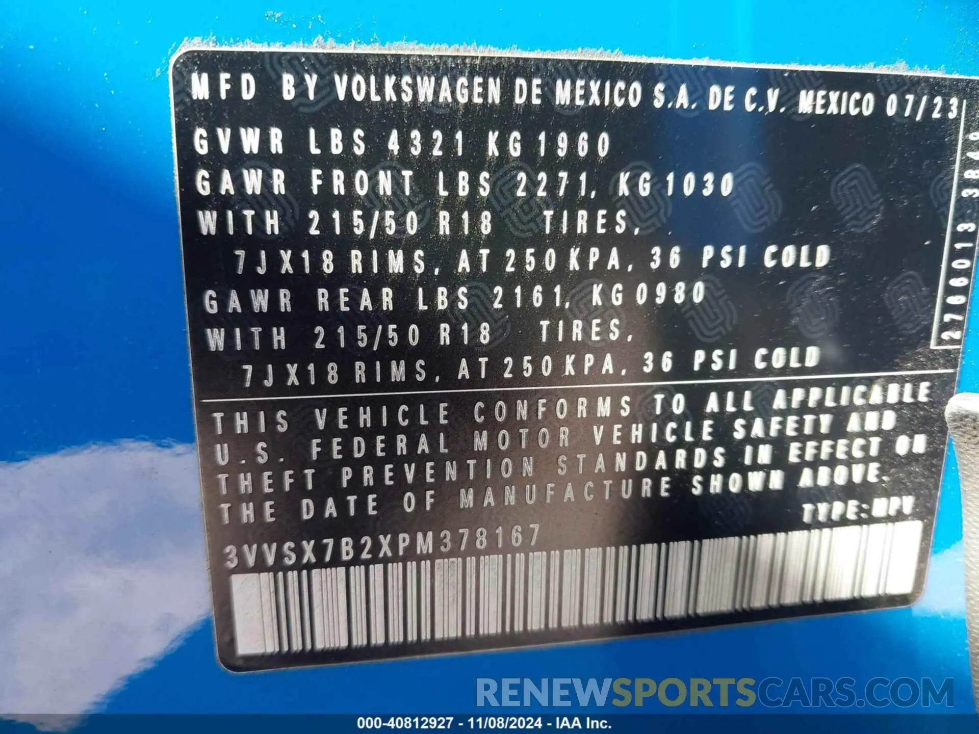 9 Фотография поврежденного автомобиля 3VVSX7B2XPM378167 VOLKSWAGEN TAOS 2023