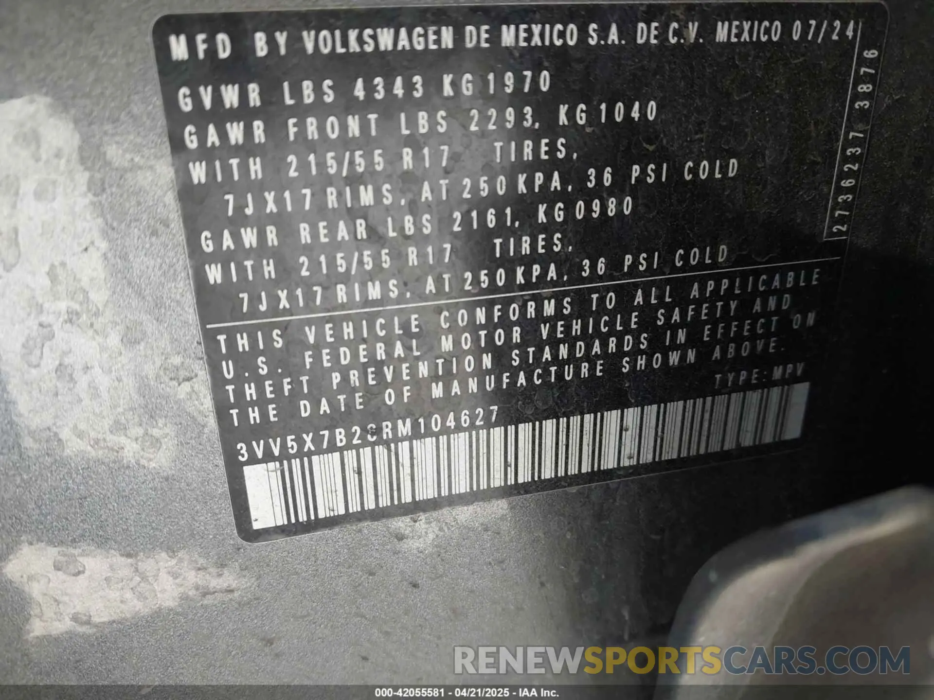 9 Фотография поврежденного автомобиля 3VV5X7B28RM104627 VOLKSWAGEN TAOS 2024