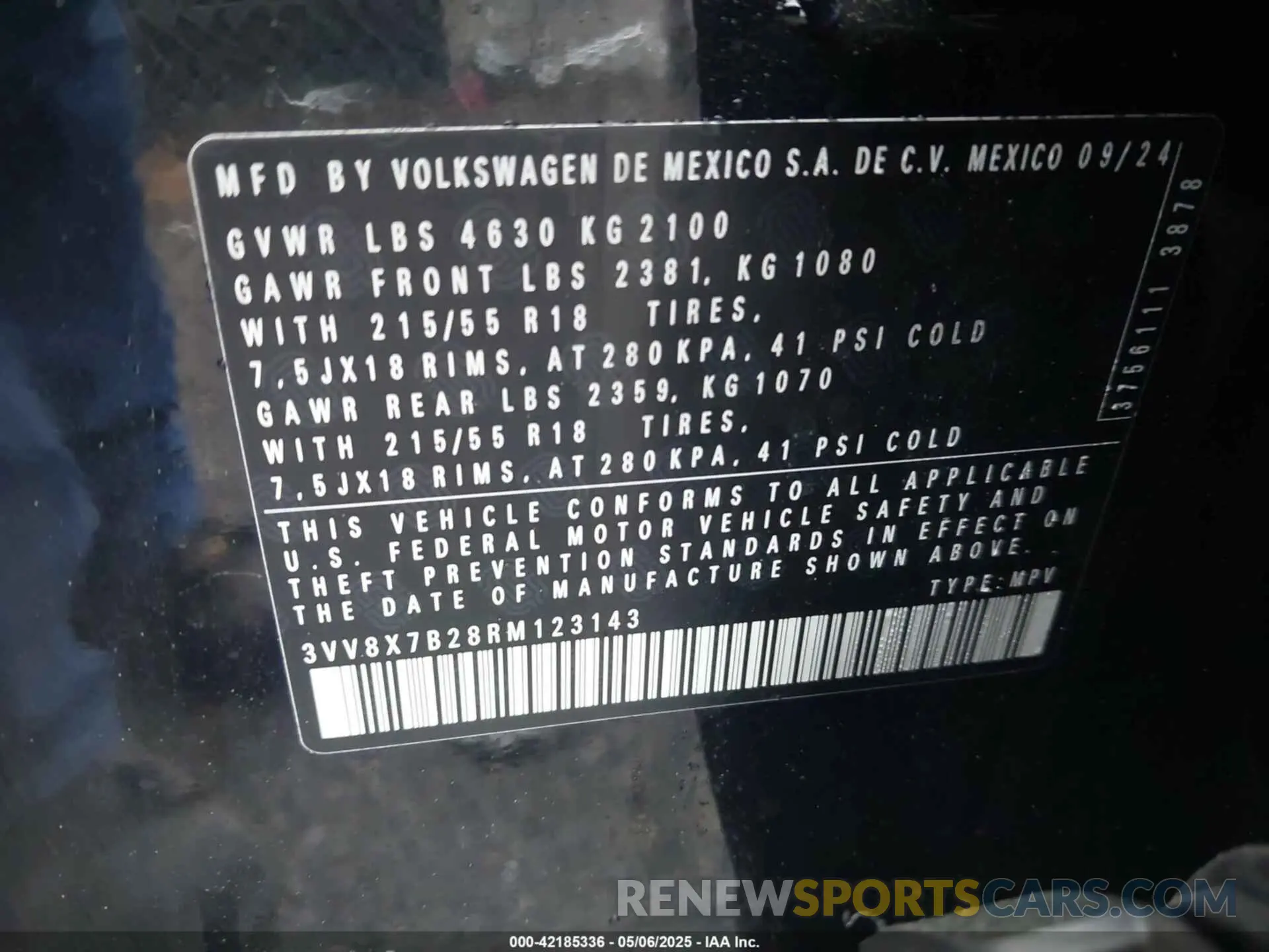 9 Фотография поврежденного автомобиля 3VV8X7B28RM123143 VOLKSWAGEN TAOS 2024