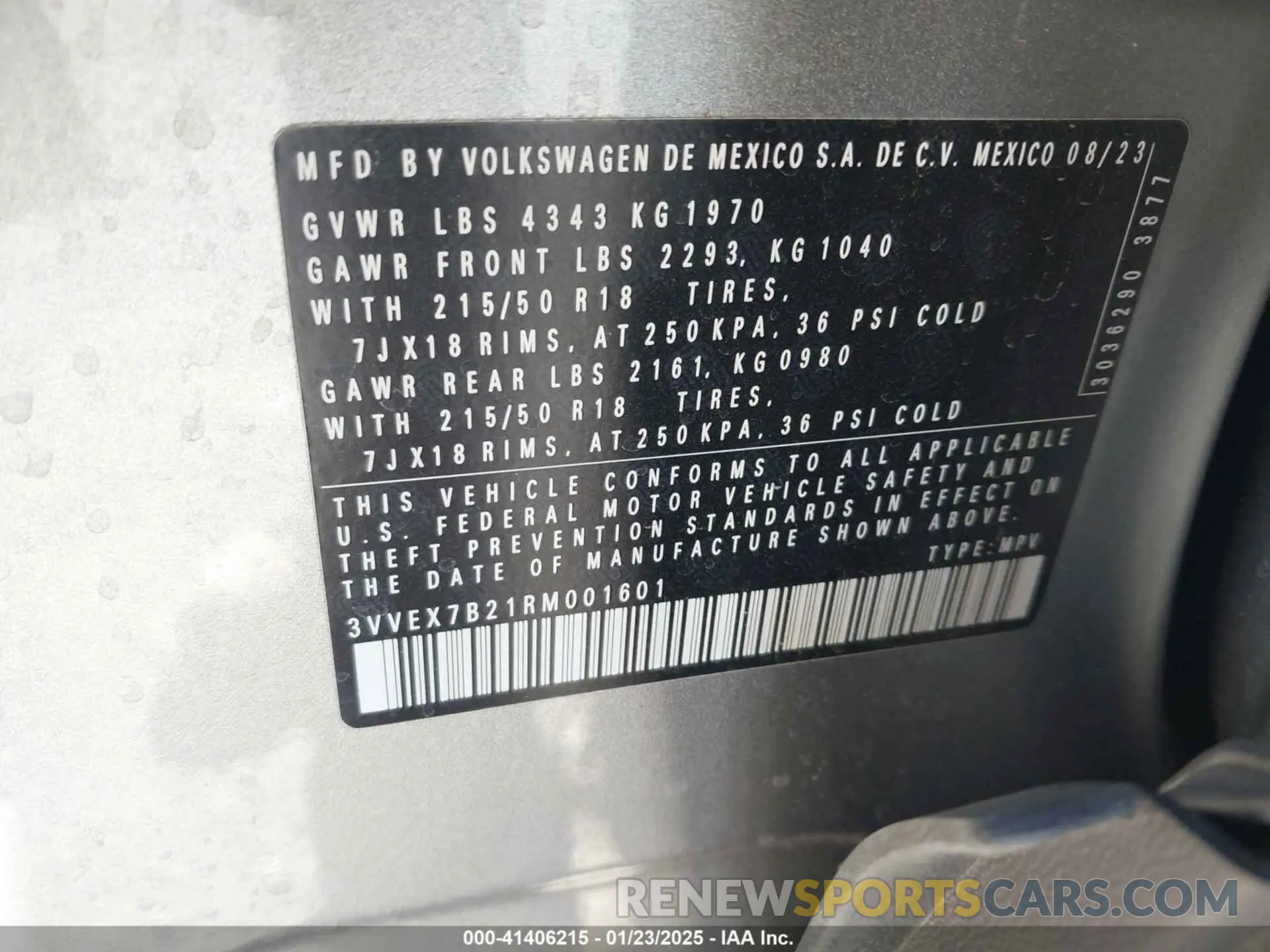 9 Фотография поврежденного автомобиля 3VVEX7B21RM001601 VOLKSWAGEN TAOS 2024