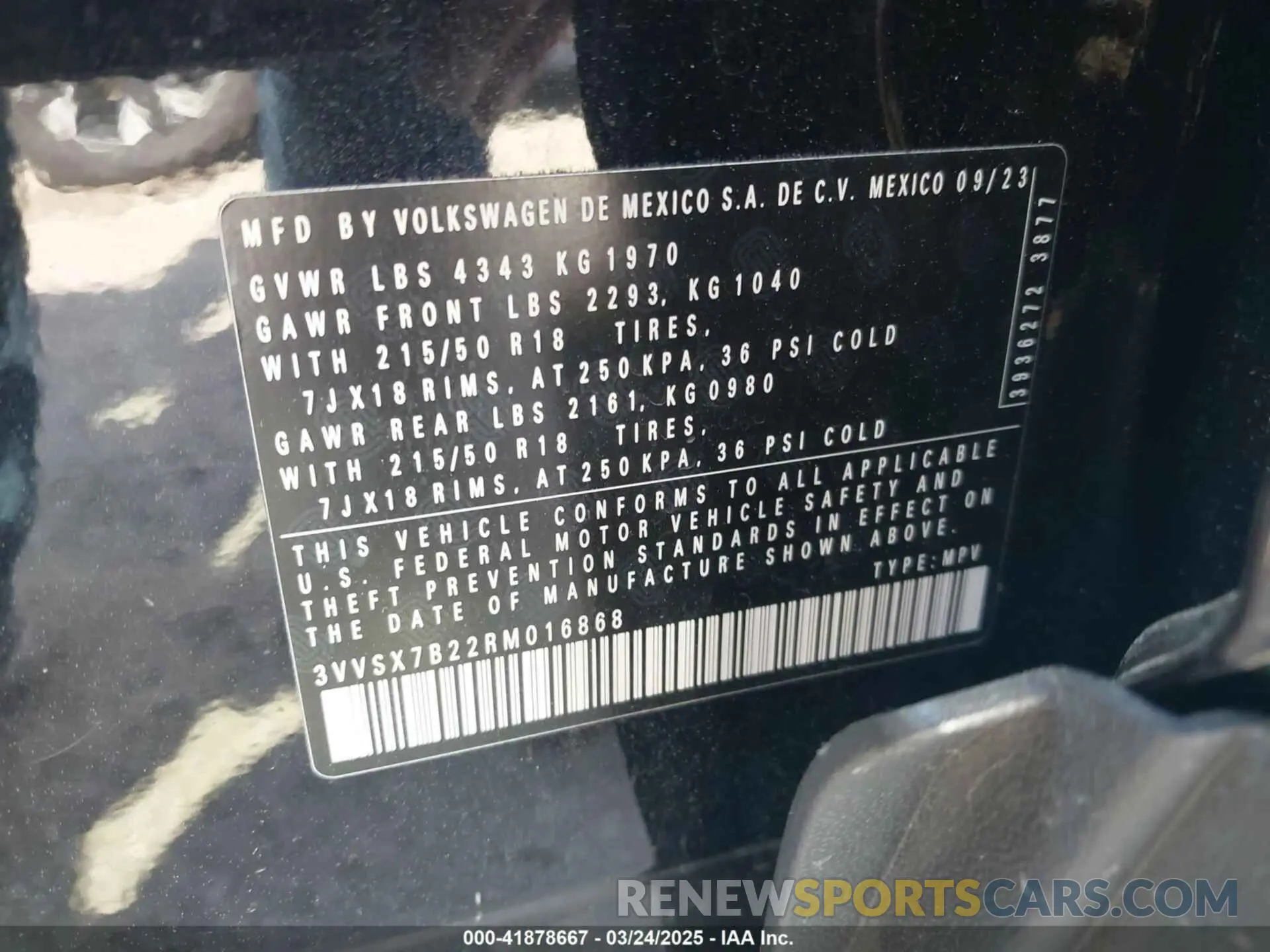 9 Photograph of a damaged car 3VVSX7B22RM016868 VOLKSWAGEN TAOS 2024