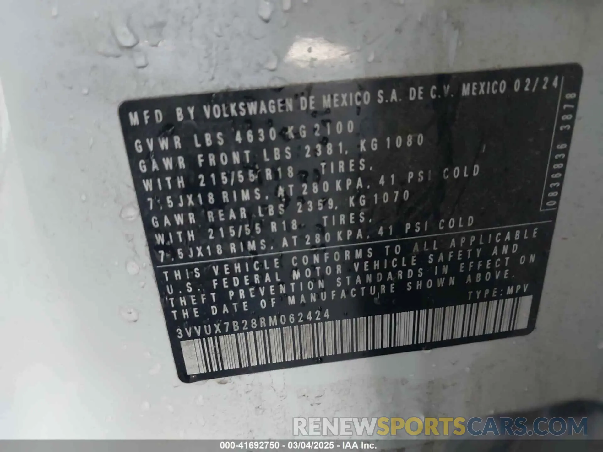 9 Фотография поврежденного автомобиля 3VVUX7B28RM062424 VOLKSWAGEN TAOS 2024