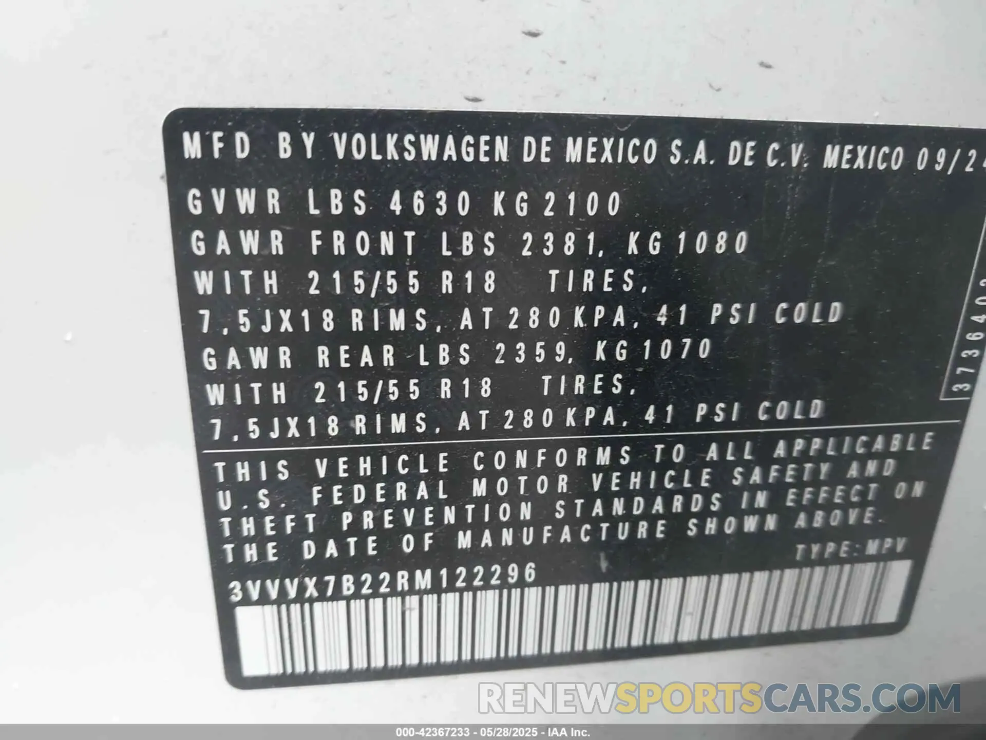9 Photograph of a damaged car 3VVVX7B22RM122296 VOLKSWAGEN TAOS 2024