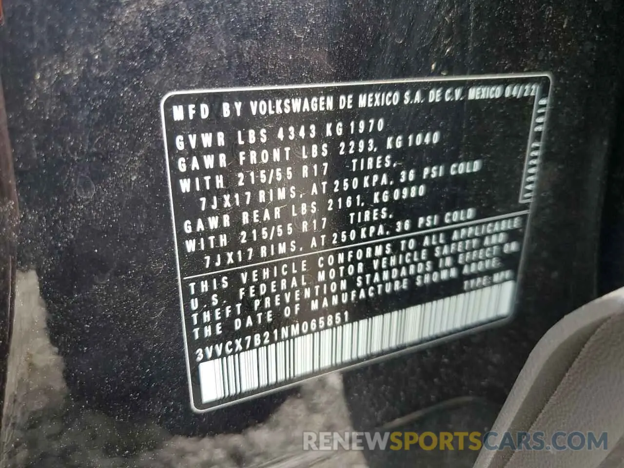 12 Photograph of a damaged car 3VVCX7B21NM065851 VOLKSWAGEN TAOS S 2022