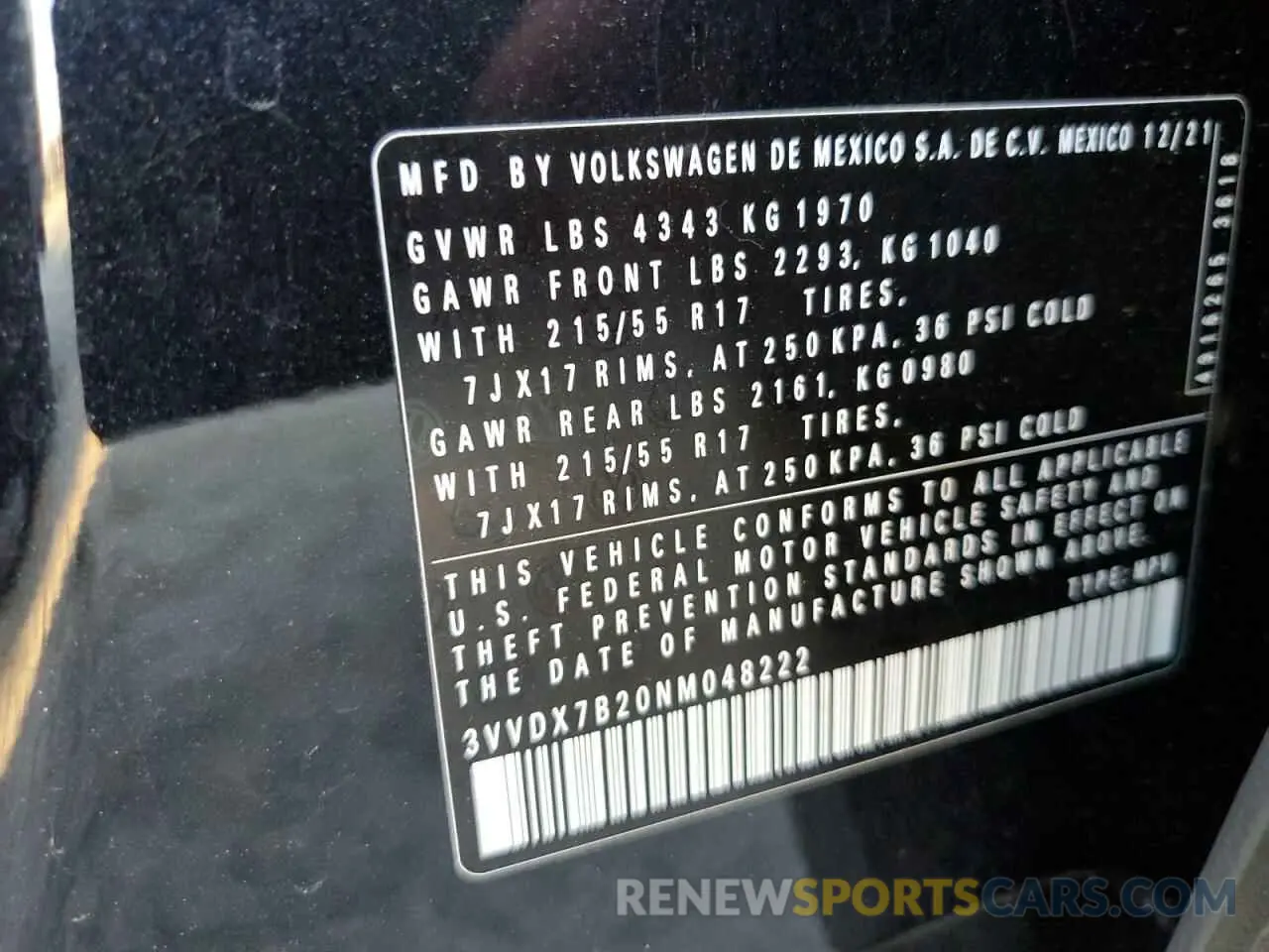 12 Фотография поврежденного автомобиля 3VVDX7B20NM048222 VOLKSWAGEN TAOS S 2022